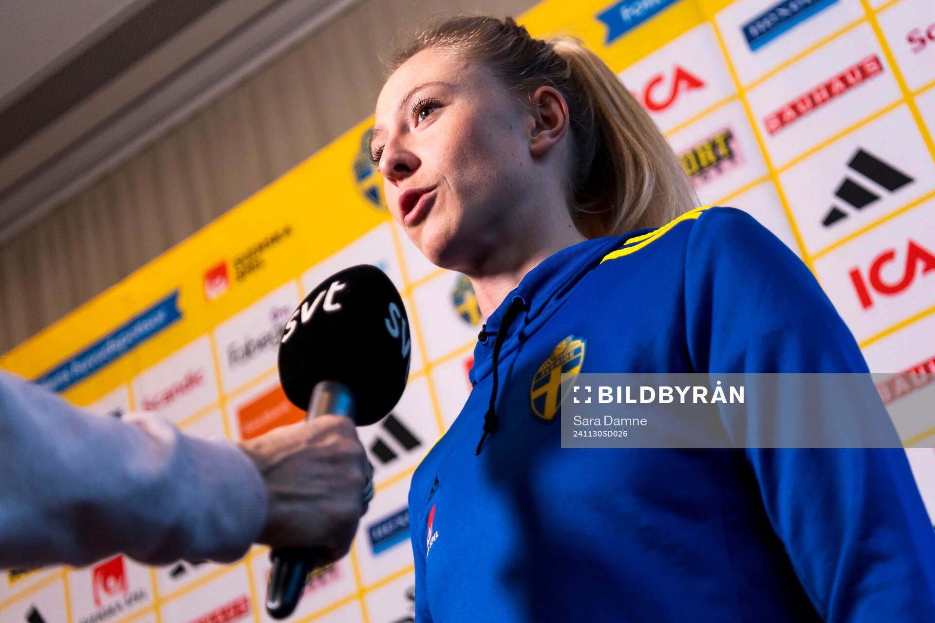 Rebecka Blomqvist of Sweden is interviewed by Swedish