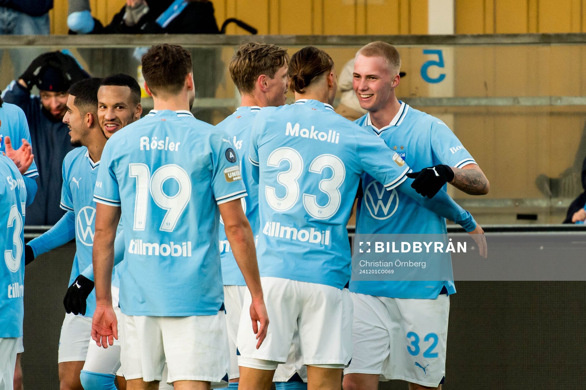 Malmö FFs Daniel Gudjohnsen jublar under fotbollsmatchen i Svenska Cupen mellan Malmö FF och Torslanda den 1 december 2024 i Malmö.