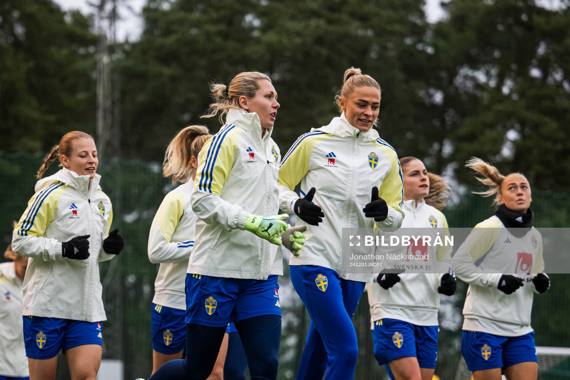 Goalkeeper Jennifer Falk and Fridolina Rolfö of the