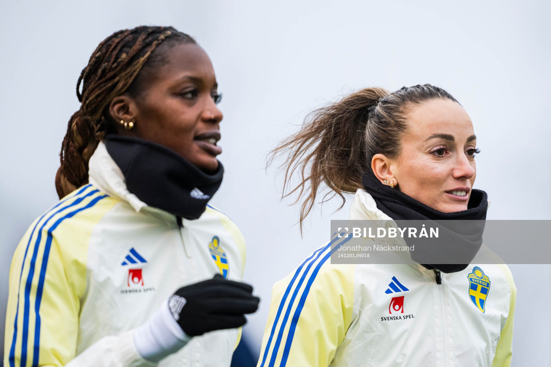 Evelyn Ijeh and Kosovare Asllani of the Swedish women's