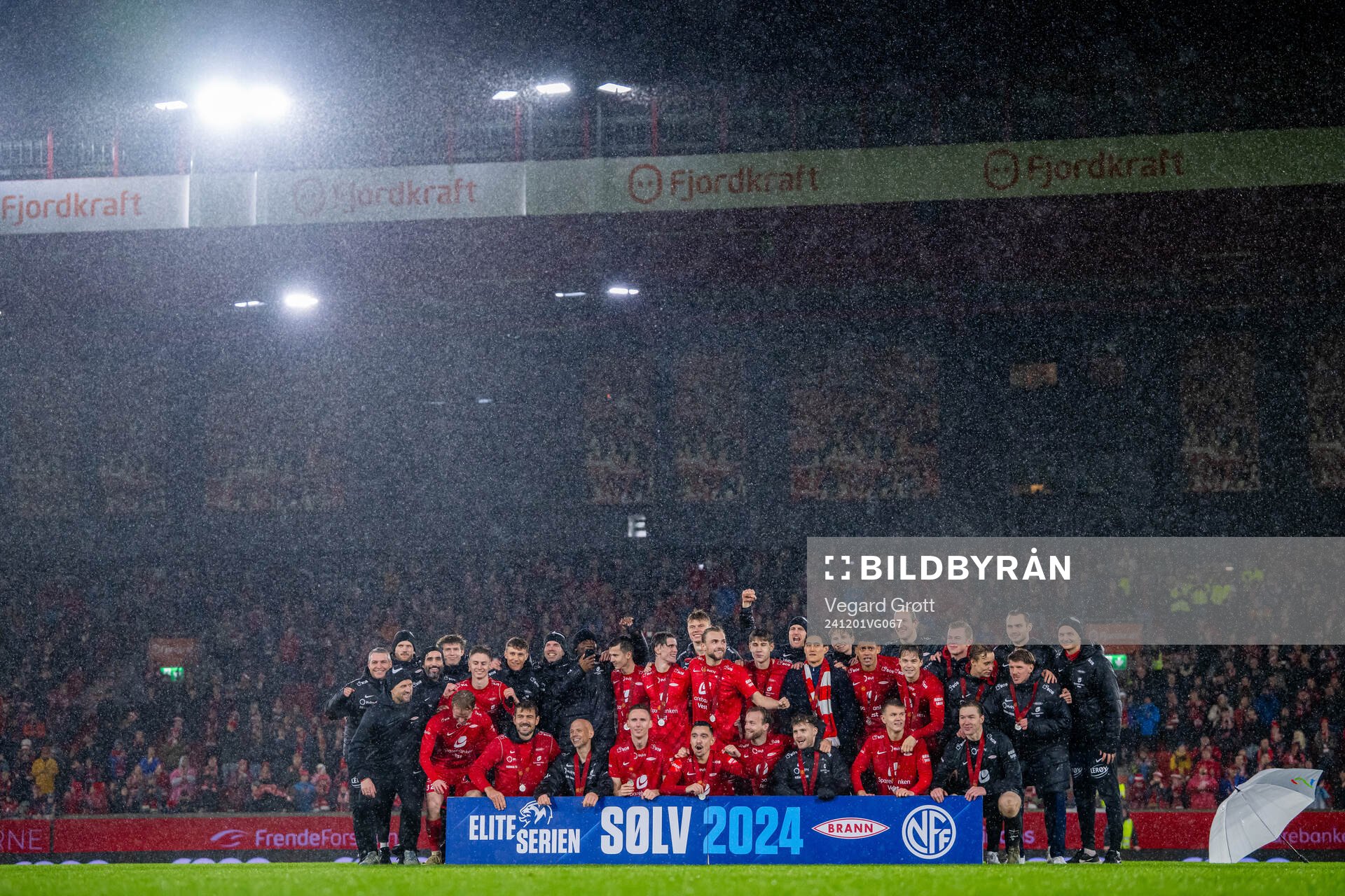 Players and staff of Brann celebrate