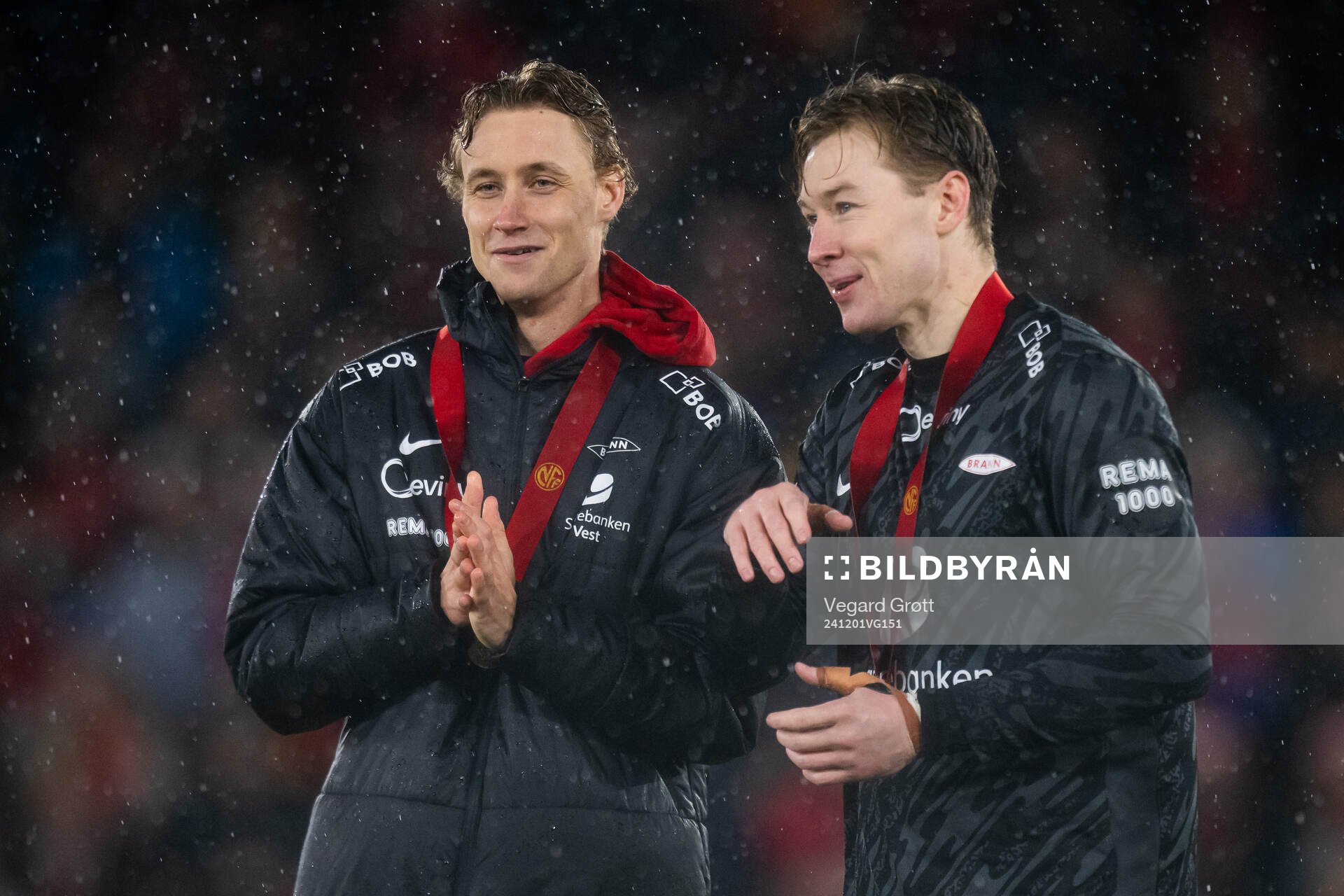 Sakarias Opsahl and goalkeeper Mathias Dyngeland of Brann