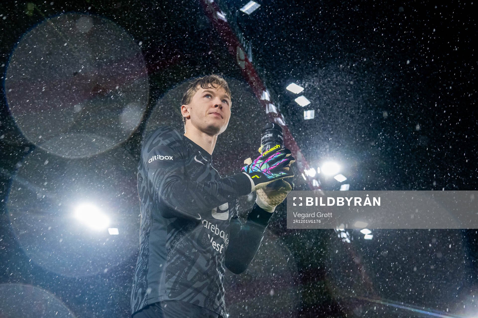 Goalkeeper Mathias Dyngeland of Brann enters the pitch