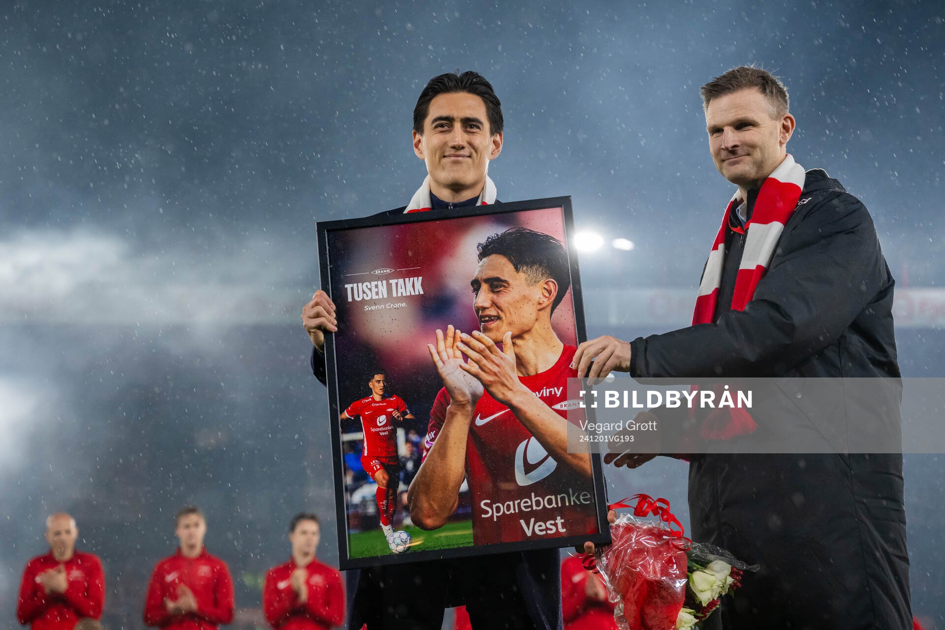 Svenn Crone of Brann and Christian Kalvenes, CEO of Brann, ahead of the Eliteserien football match between Brann and Viking on December 1, 2024 in Bergen.