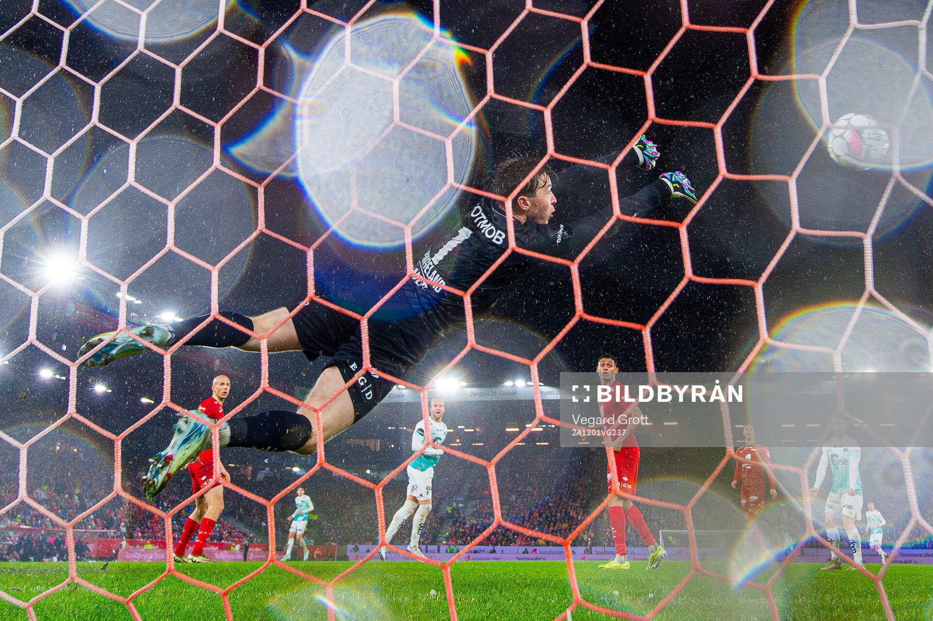 Goalkeeper Mathias Dyngeland of Brann makes a save