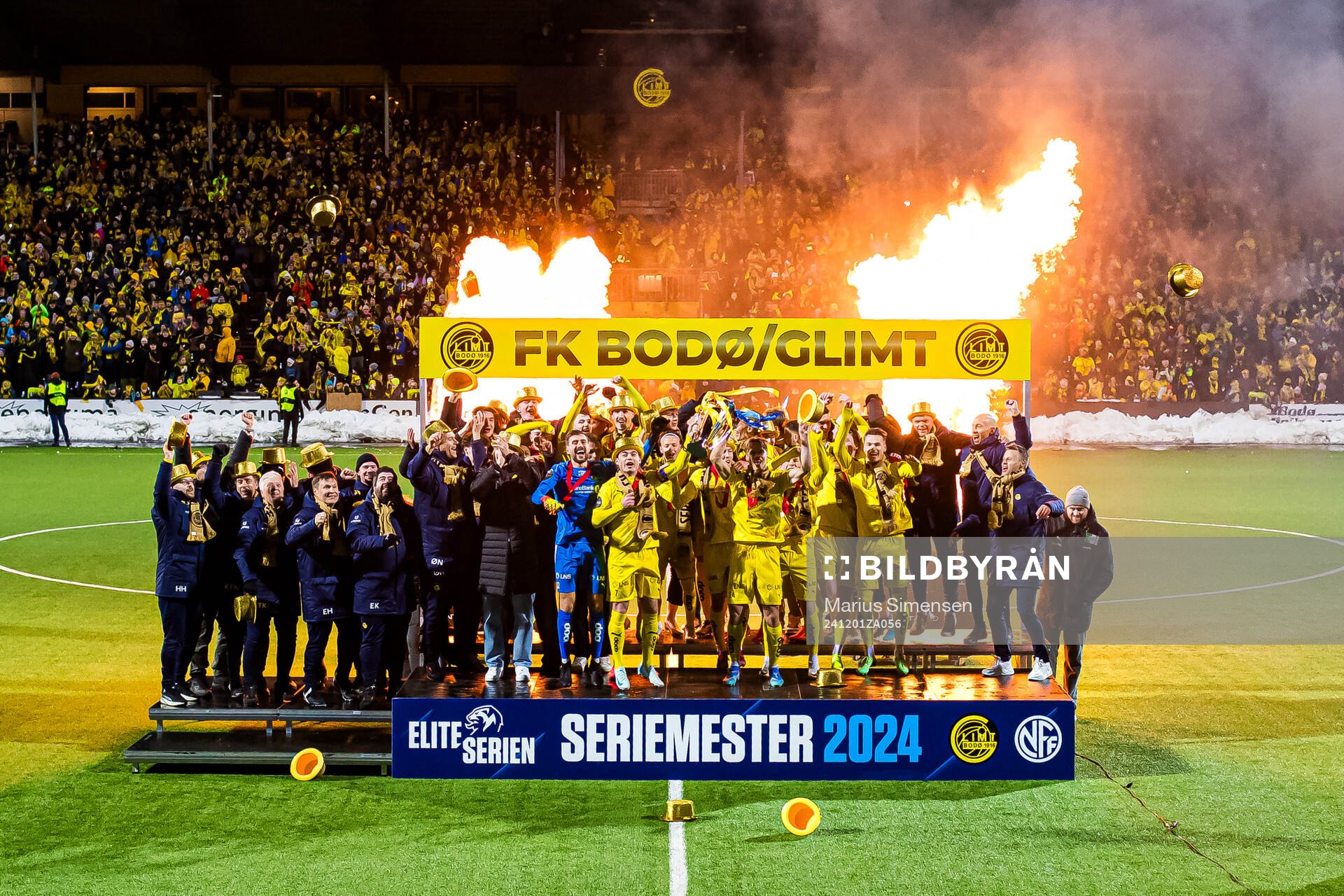 Patrick Berg of Bodø/Glimt celebrates with the trophy after the Eliteserien match between Bodø/Glimt and Lillestrøm on December 1, 2024 in Bodø.