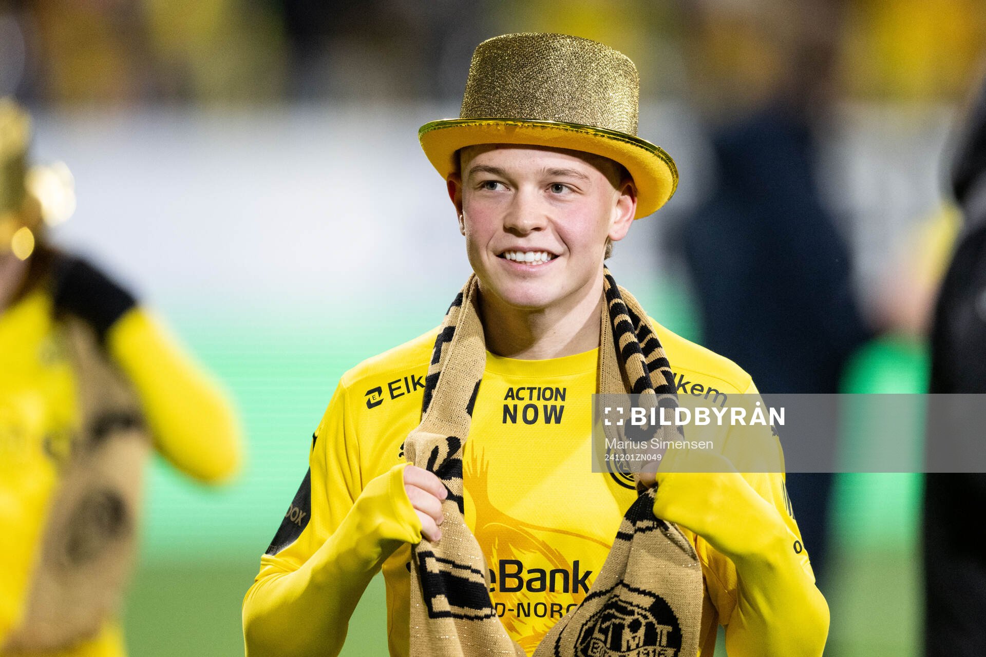 Sondre Auklend celebrates of Bodø/Glimt after the Eliteserien match between Bodø/Glimt and Lillestrøm on December 1, 2024 in Bodø. 