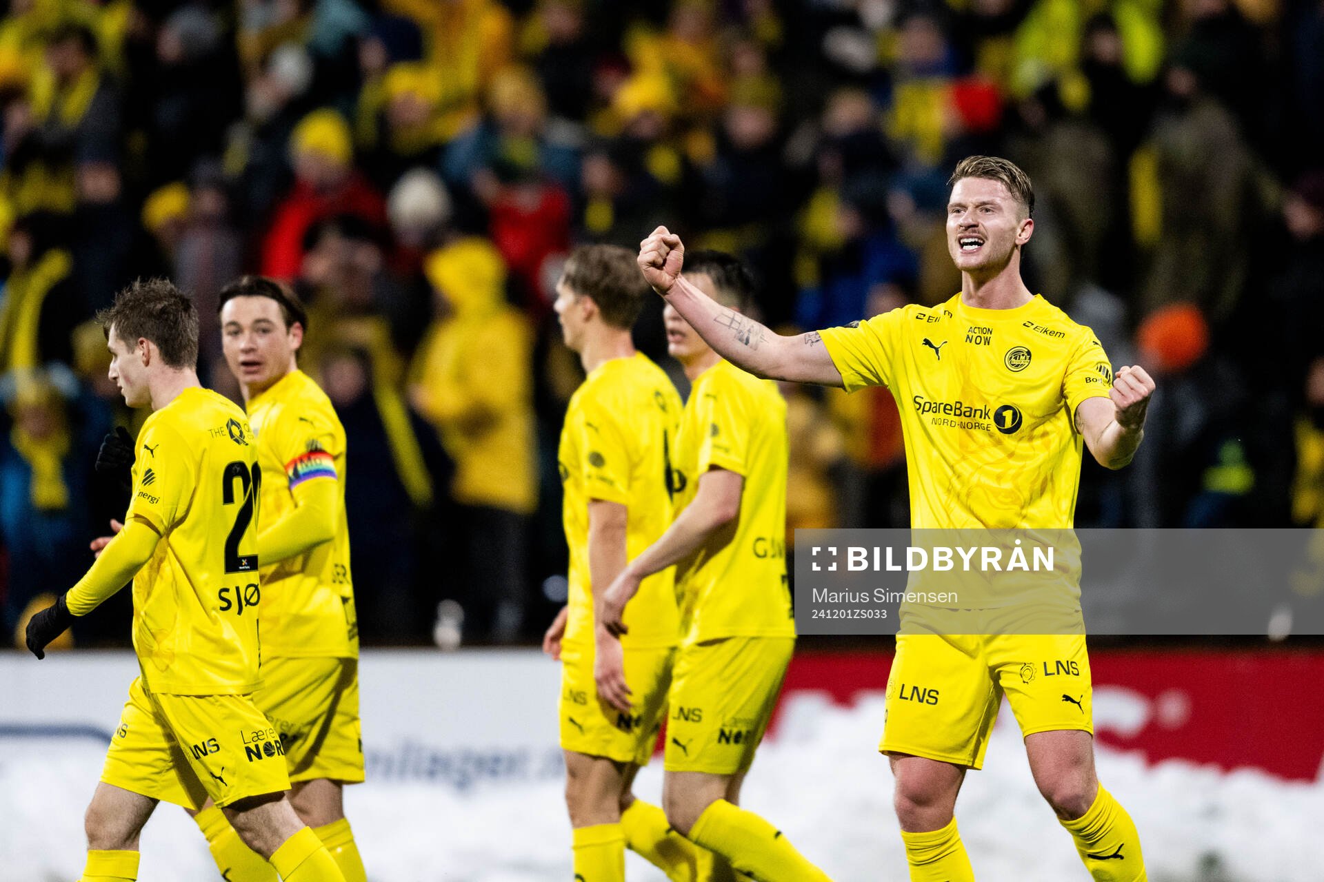 Kasper Høgh of Bodø/Glimt celebrates after 4-2 during the Eliteserien match between Bodø/Glimt and Lillestrøm on December 1, 2024 in Bodø.
