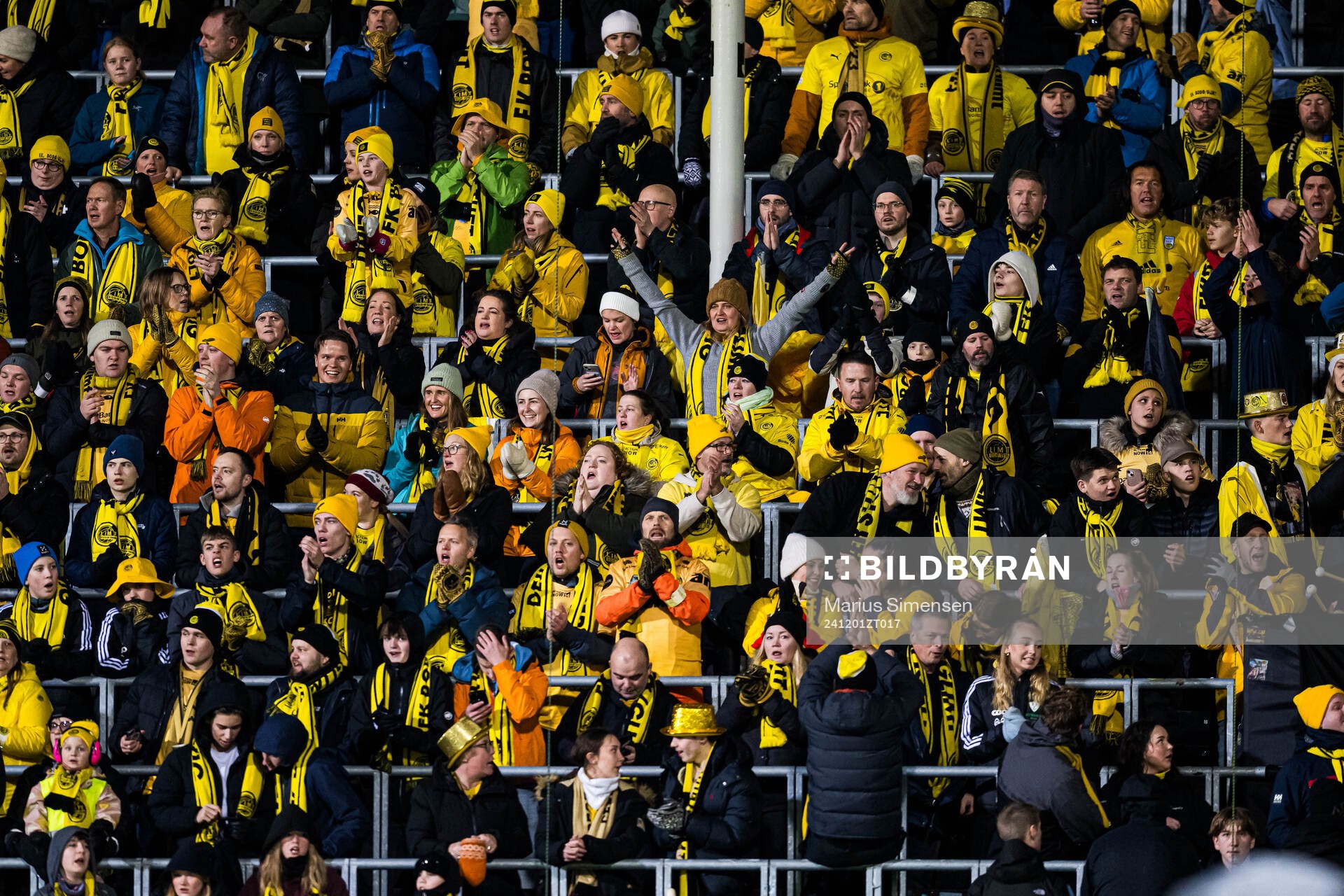 Spectators in the stands ahead of the Eliteserien match between Bodø/Glimt and Lillestrøm on December 1, 2024 in Bodø. 