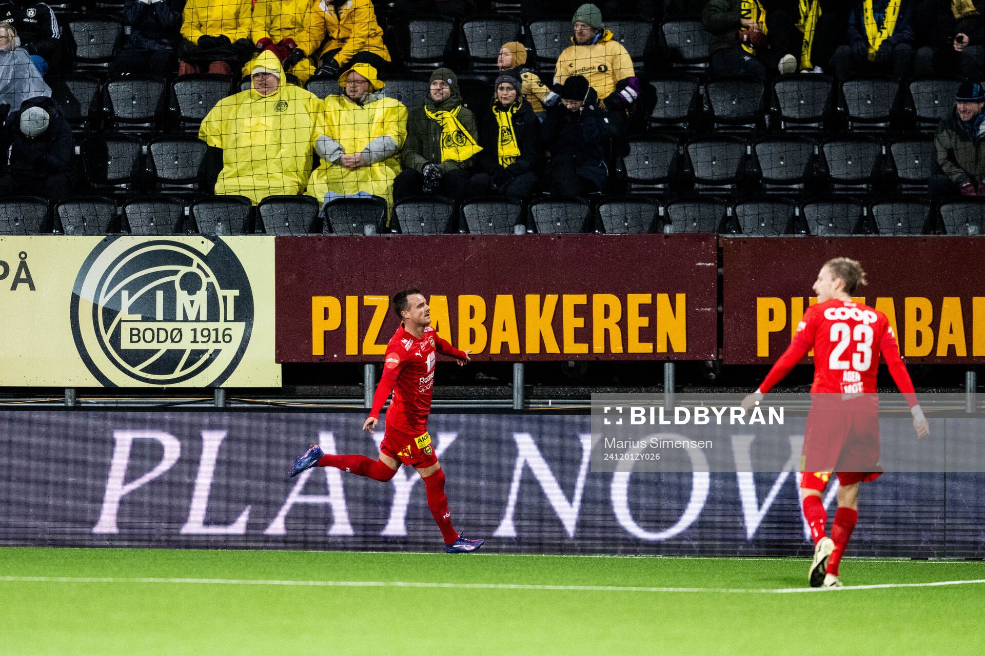 Jan Eric Anton Larsson of Lillestrøm celebrates after 0-1 during the Eliteserien match between Bodø/Glimt and Lillestrøm on December 1, 2024 in Bodø.