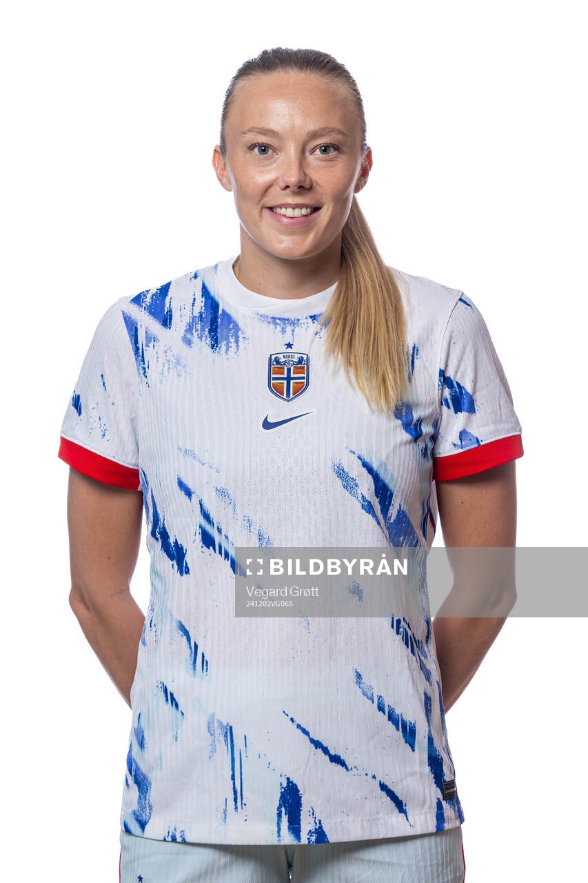 Synne Sofie Kinden Jensen of the Norwegian women's national football team poses for a portrait on December 2, 2024 in Oslo. 