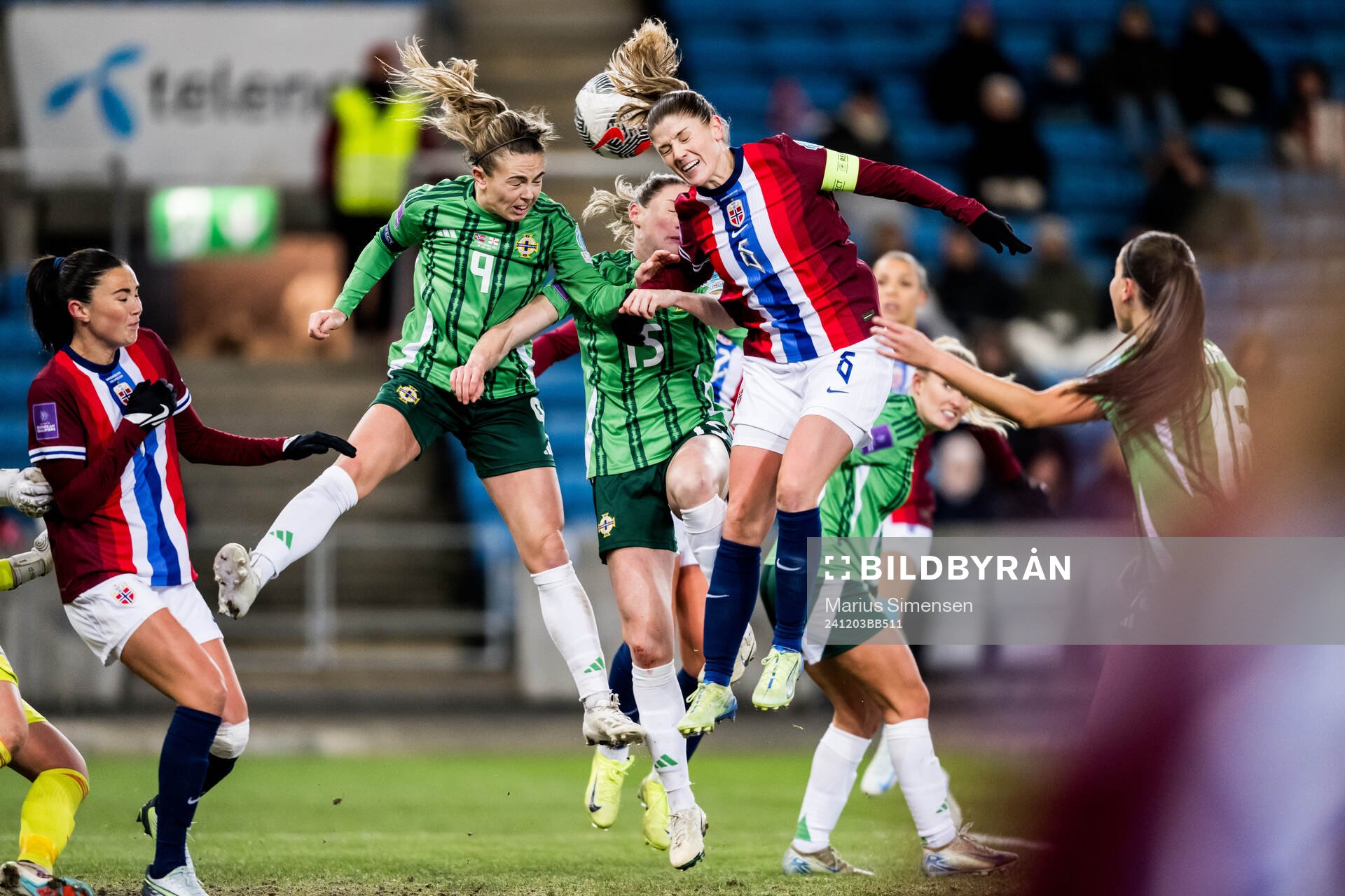 Simone Magill of Northern Ireland and Maren Mjelde of Norway