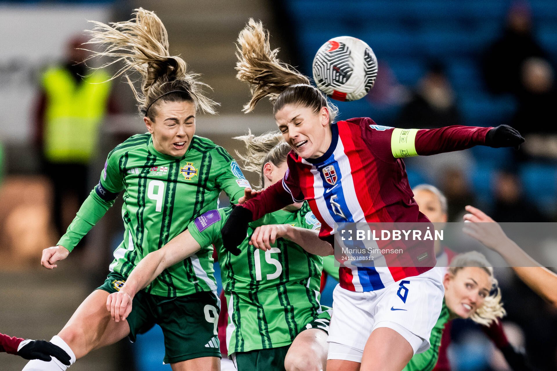 Simone Magill of Northern Ireland and Maren Mjelde of Norway