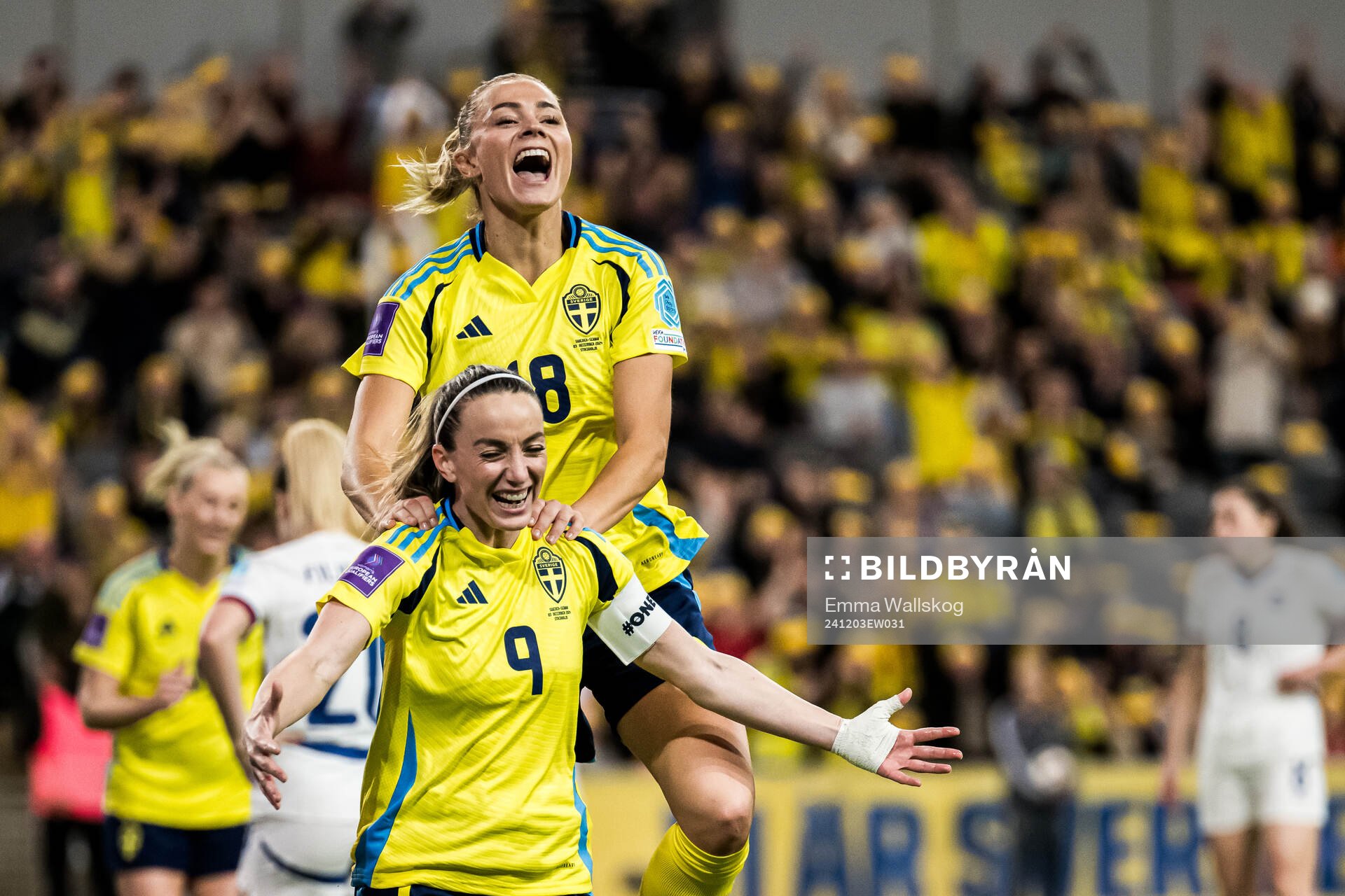 Kosovare Asllani and Fridolina Rolfö of Sweden celebrating