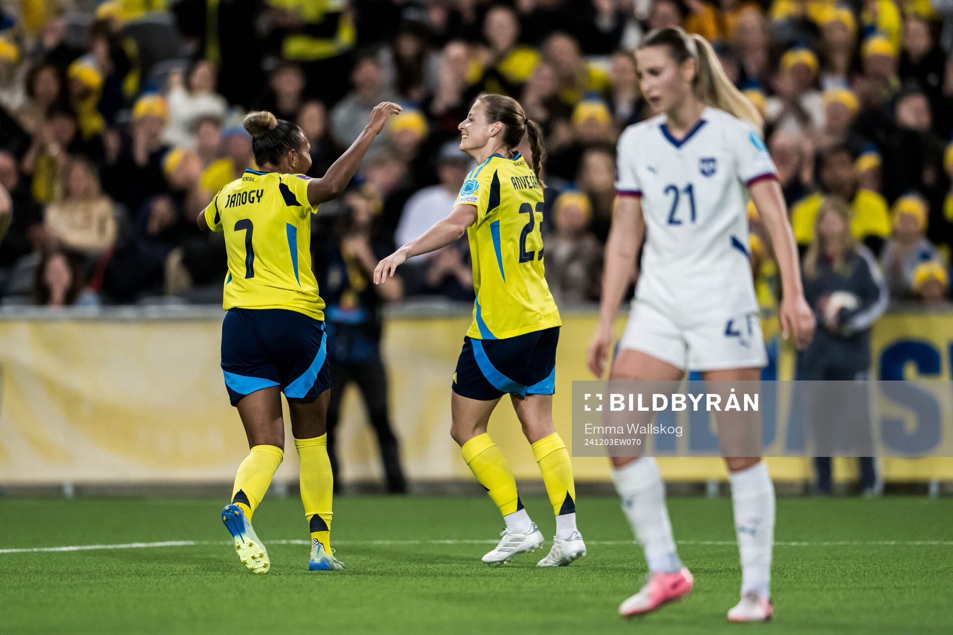 Anna Anvegård and Madelen Janogy of Sweden celebrating the