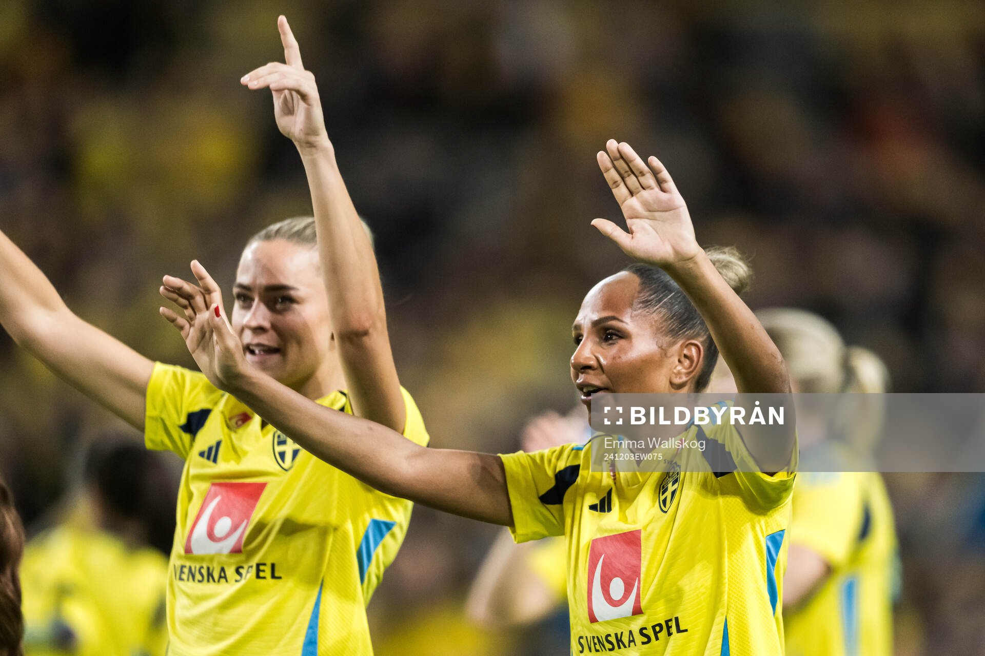 Fridolina Rolfö and Madelen Janogy of Sweden celebrating