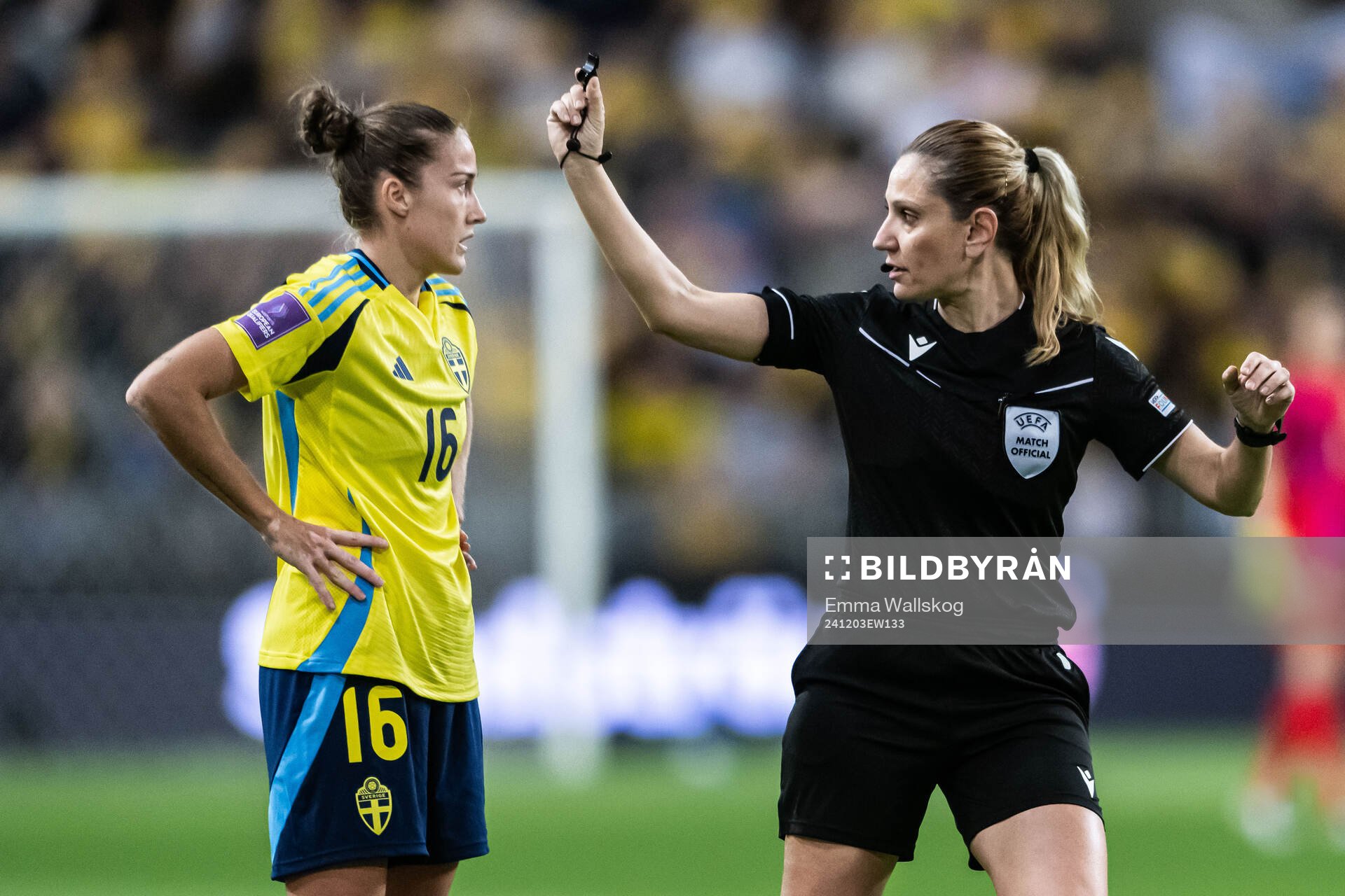 Filippa Angeldahl of Sweden and referee Eleni Antoniou