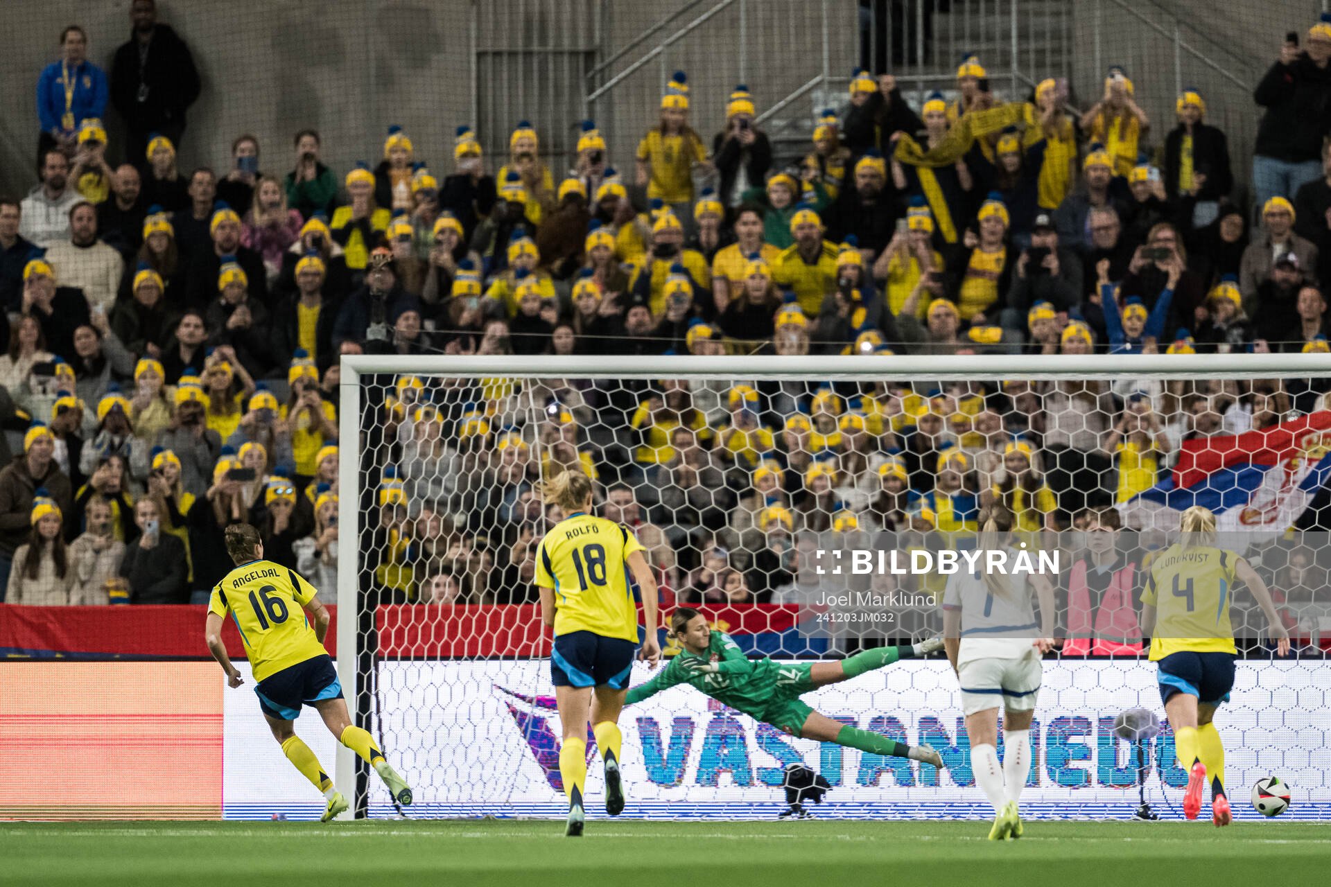 Filippa Angeldahl of Sweden scores the 1-0 goal against