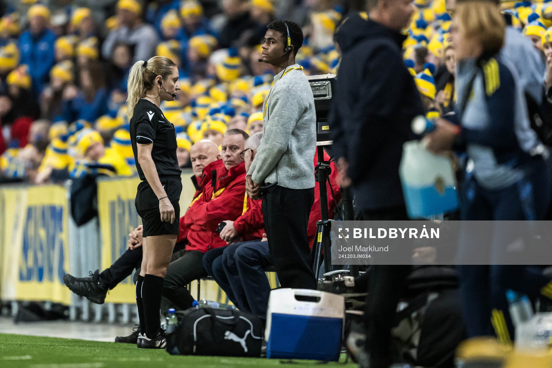 Referee Eleni Antoniou at a VAR situation