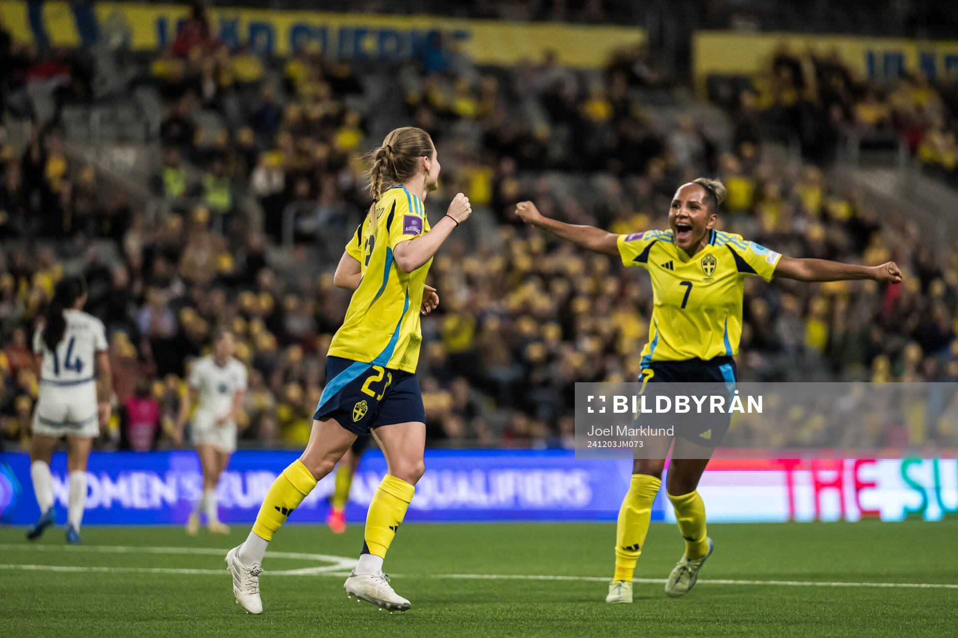 Anna Anvegård and Madelen Janogy of Sweden celebrating the
