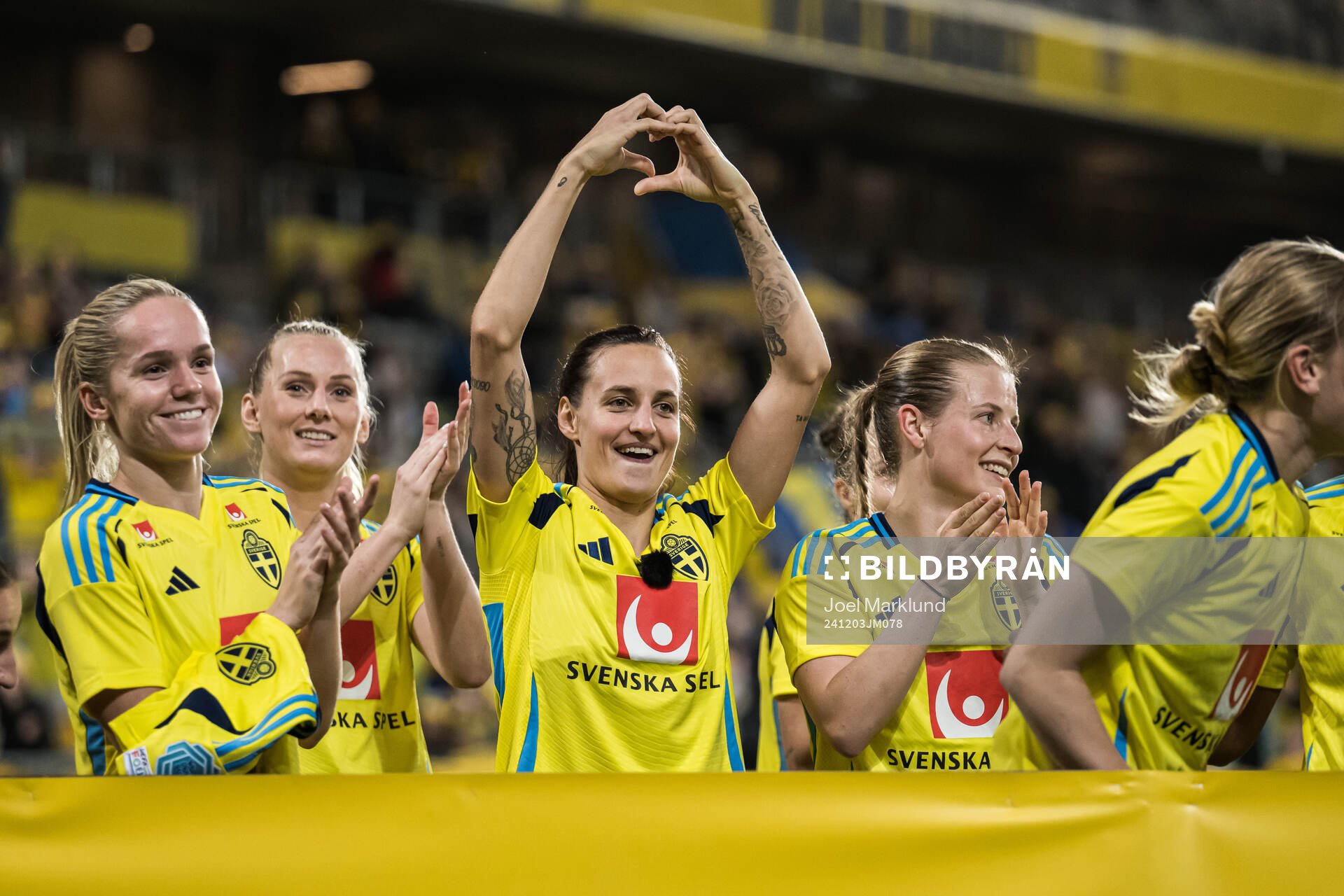 Nathalie Björn of Sweden celebrates after the UEFA Women's Euro Qualifier play-off football match between Sweden and Serbia on December 3, 2024 in Stockholm.
