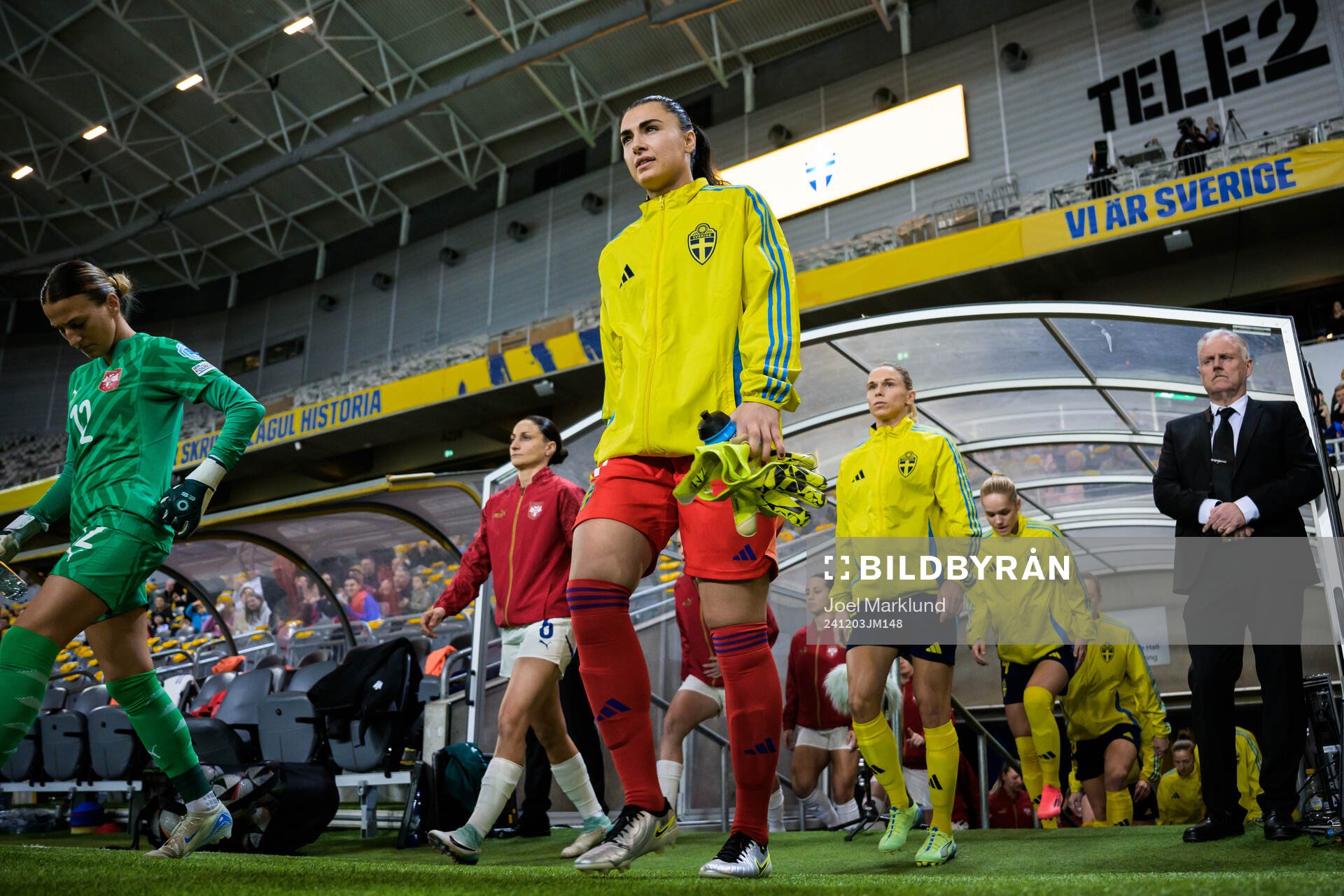 Goalkeeper Zecira Musovic of Sweden enters the pitch for