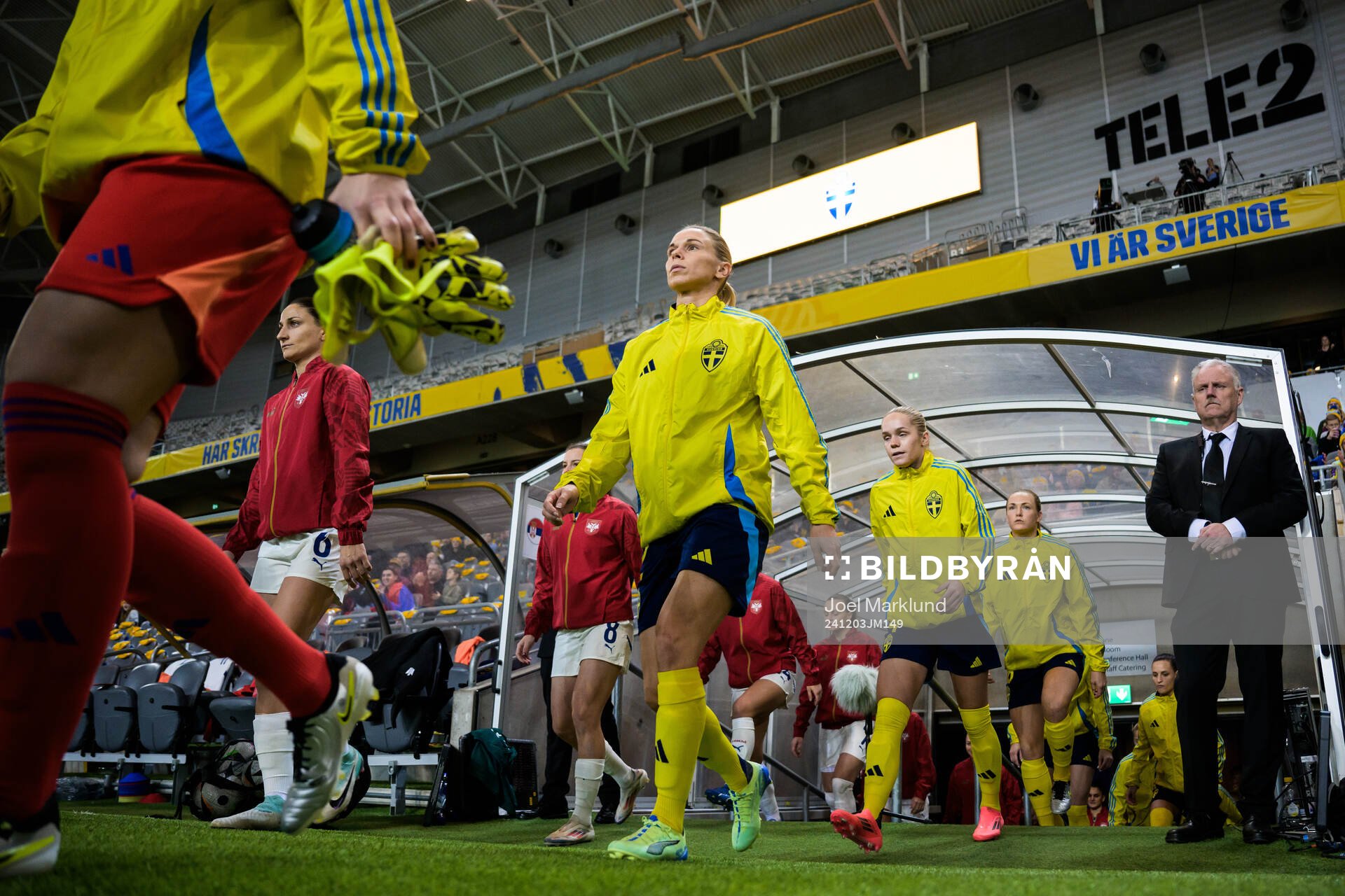 Jonna Andersson of Sweden enters the pitch for the UEFA