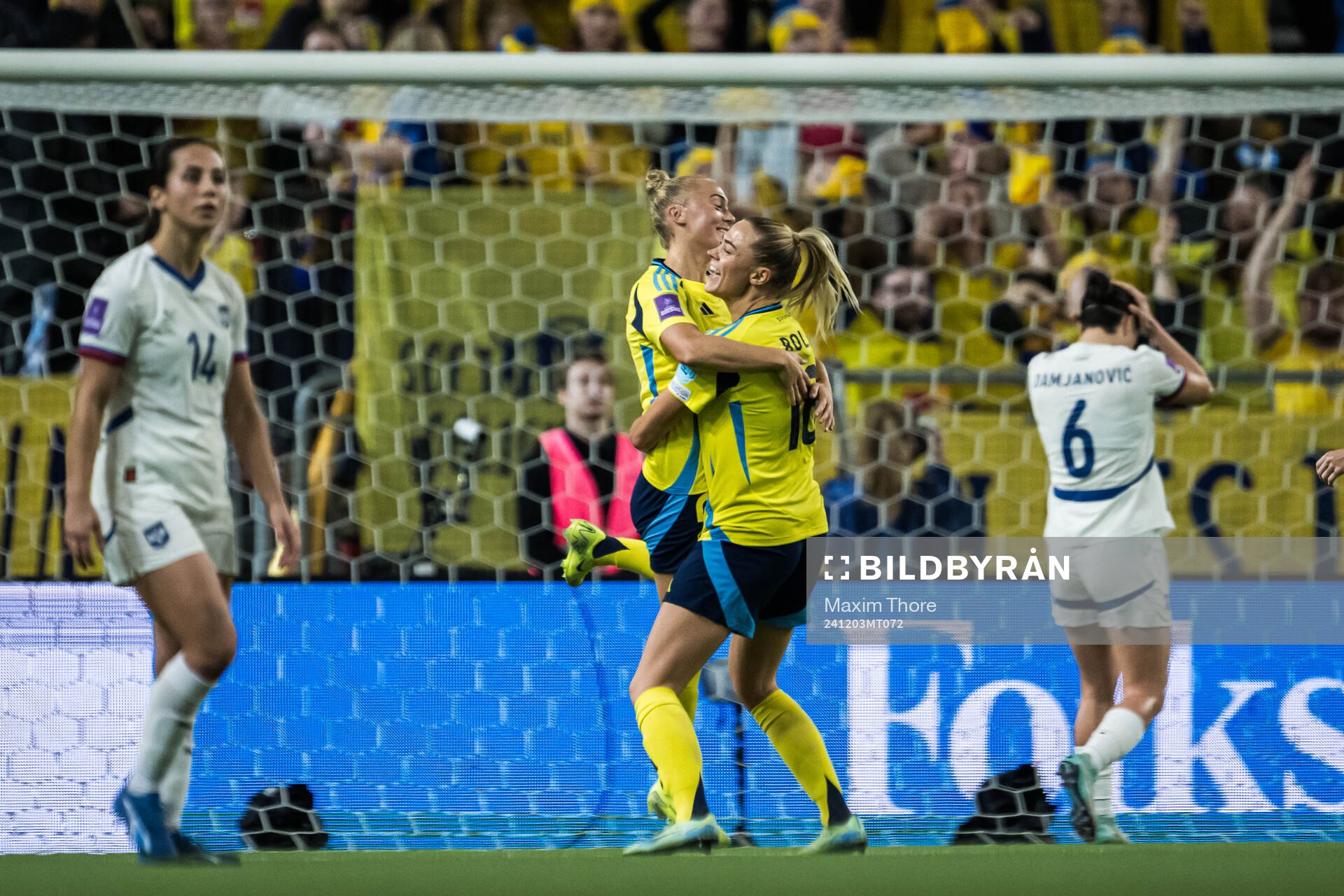 Hanna Bennison and Fridolina Rolfö of Sweden celebrating