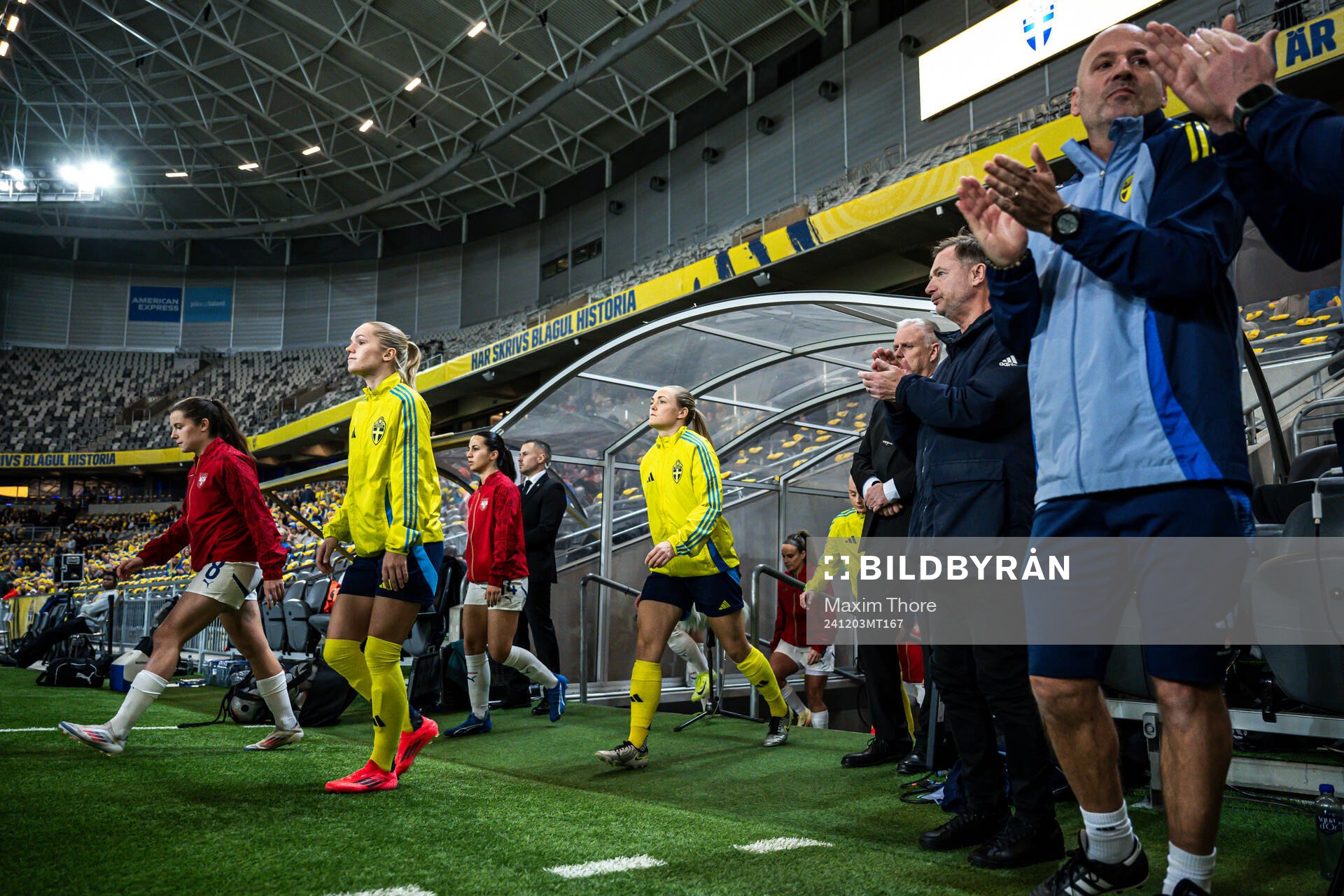 Hanna Lundkvist and Magdalena Eriksson of Sweden enters the