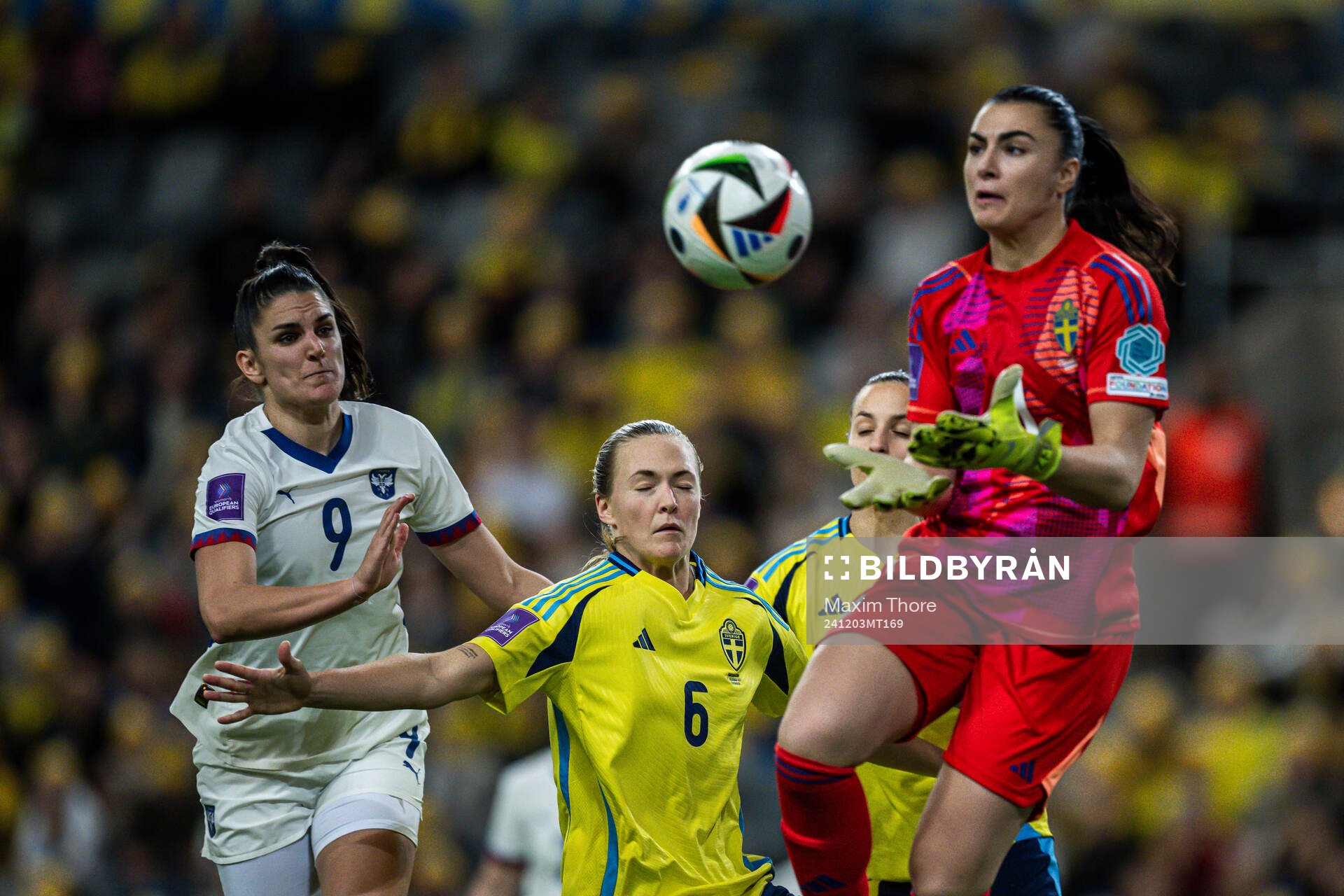 Magdalena Eriksson and goalkeeper Zecira Musovic of Sweden