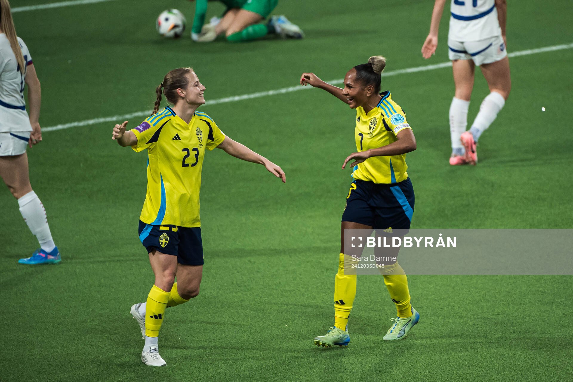 Anna Anvegård and Madelen Janogy of Sweden celebrating the