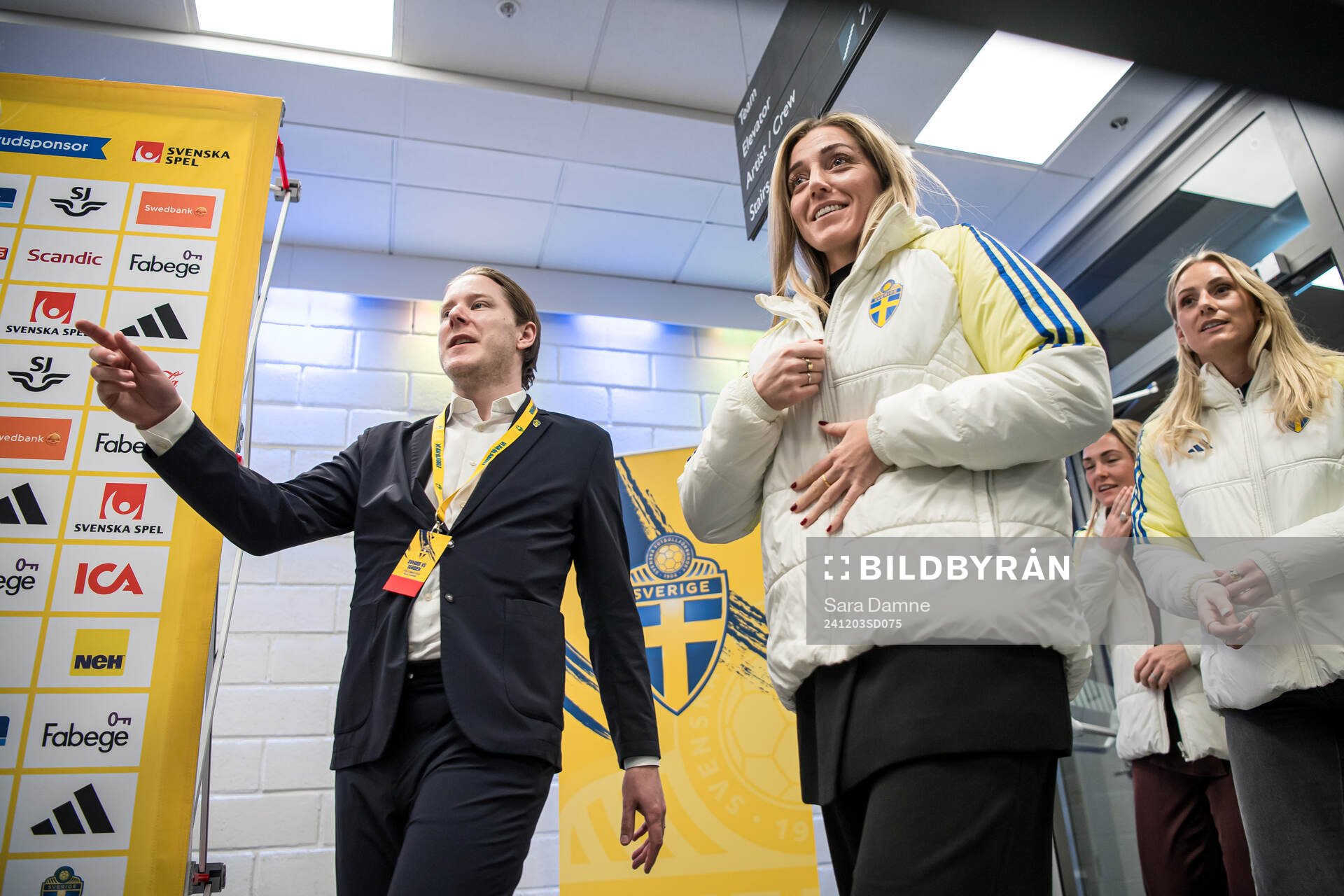 Linda Sembrant of Sweden in the mixed zone after the UEFA Women's Euro Qualifier play-off football match between Sweden and Serbia on December 3, 2024 in Stockholm.