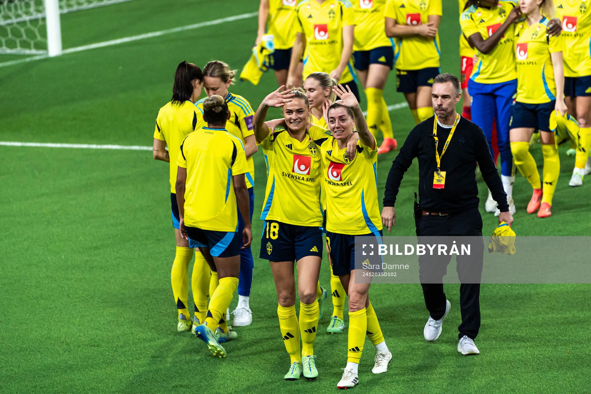 Fridolina Rolfö and Linda Sembrant of Sweden celebrate
