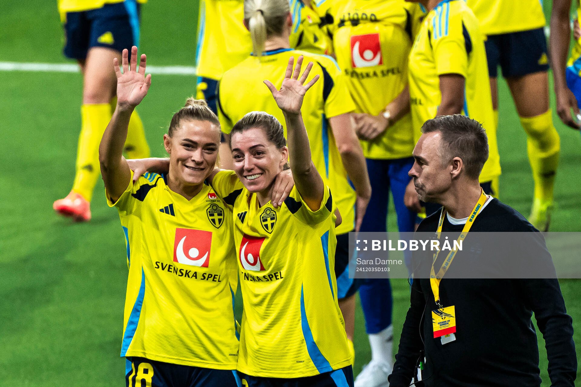 Fridolina Rolfö and Linda Sembrant of Sweden celebrate