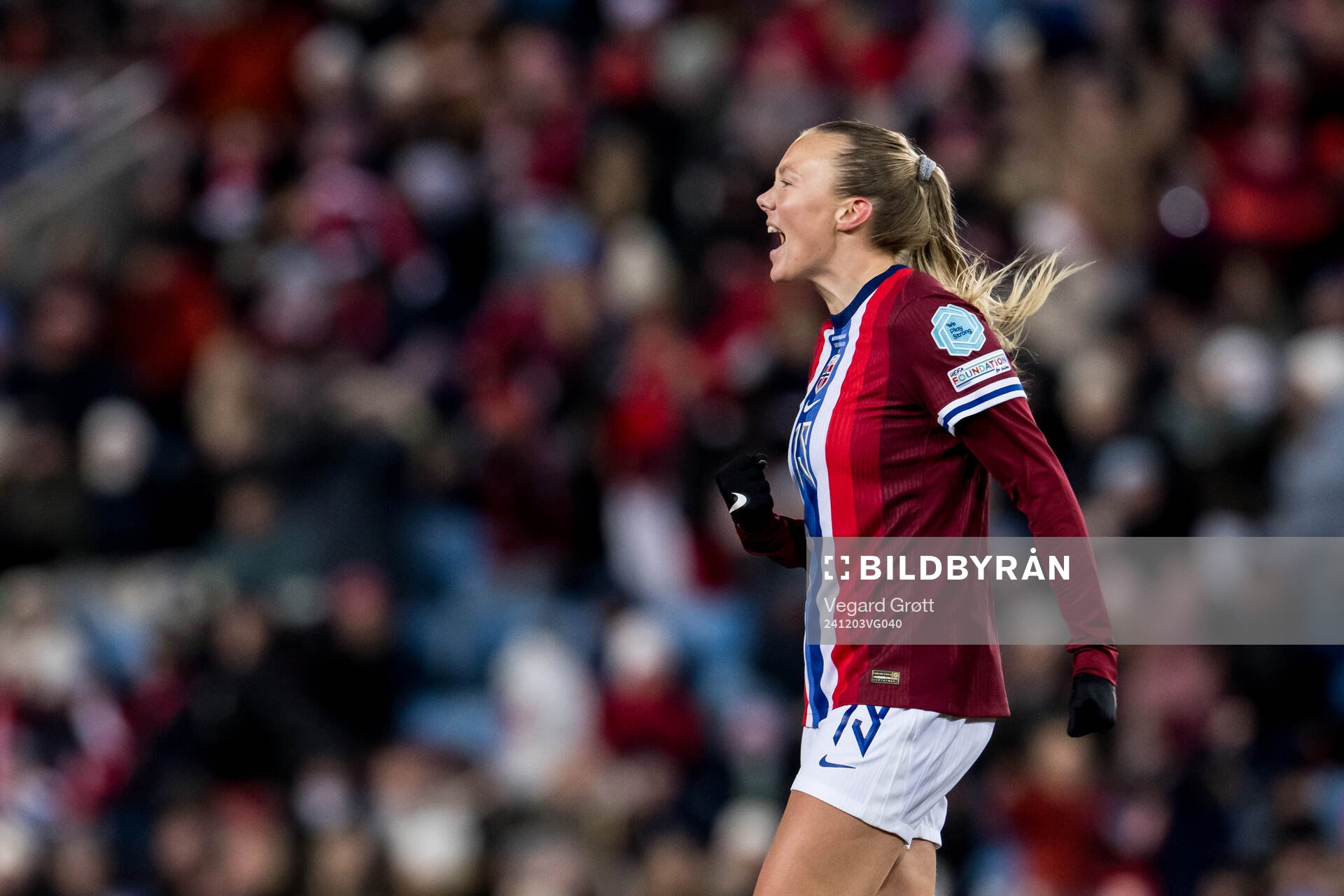 Synne Sofie Kinden Jensen of Norway celebrates scoring the