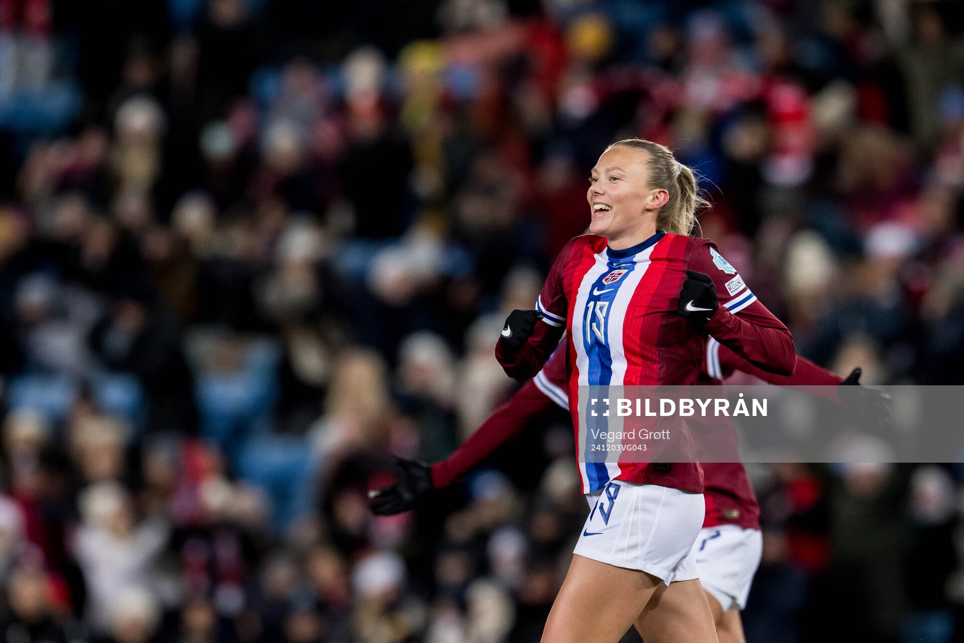 Synne Sofie Kinden Jensen of Norway celebrates scoring the