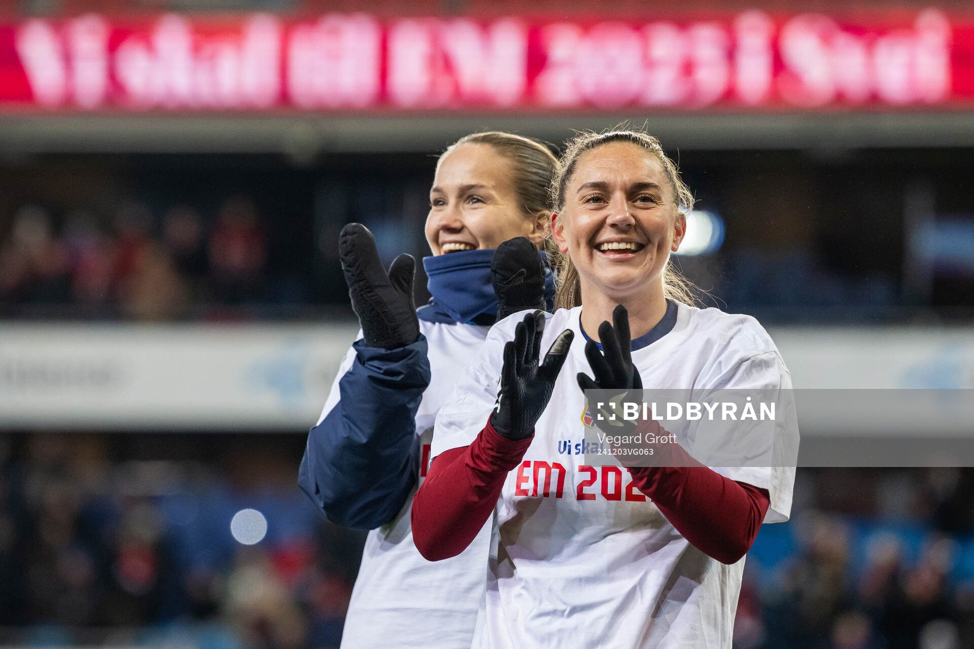 Guro Reiten and Vilde Bøe Risa of Norway celebrate
