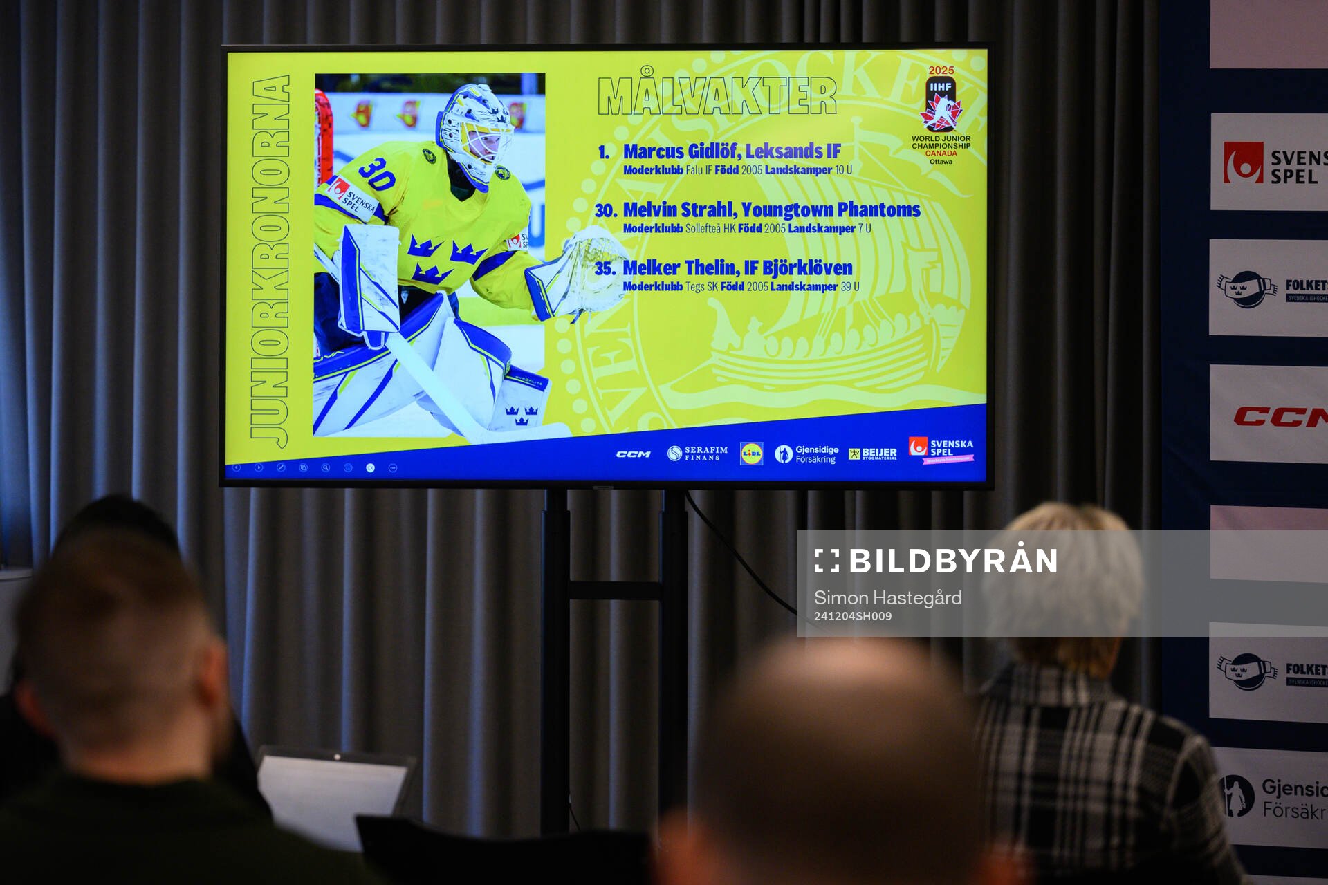 A screen with the names of the goaltenders is shown