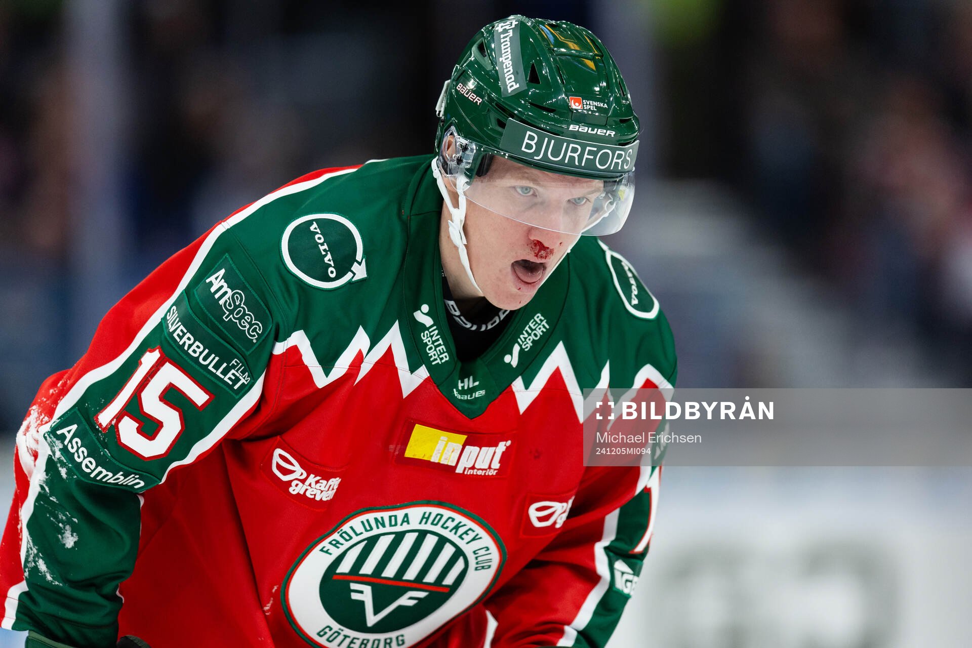 Frölundas Gustav Rydahl blöder