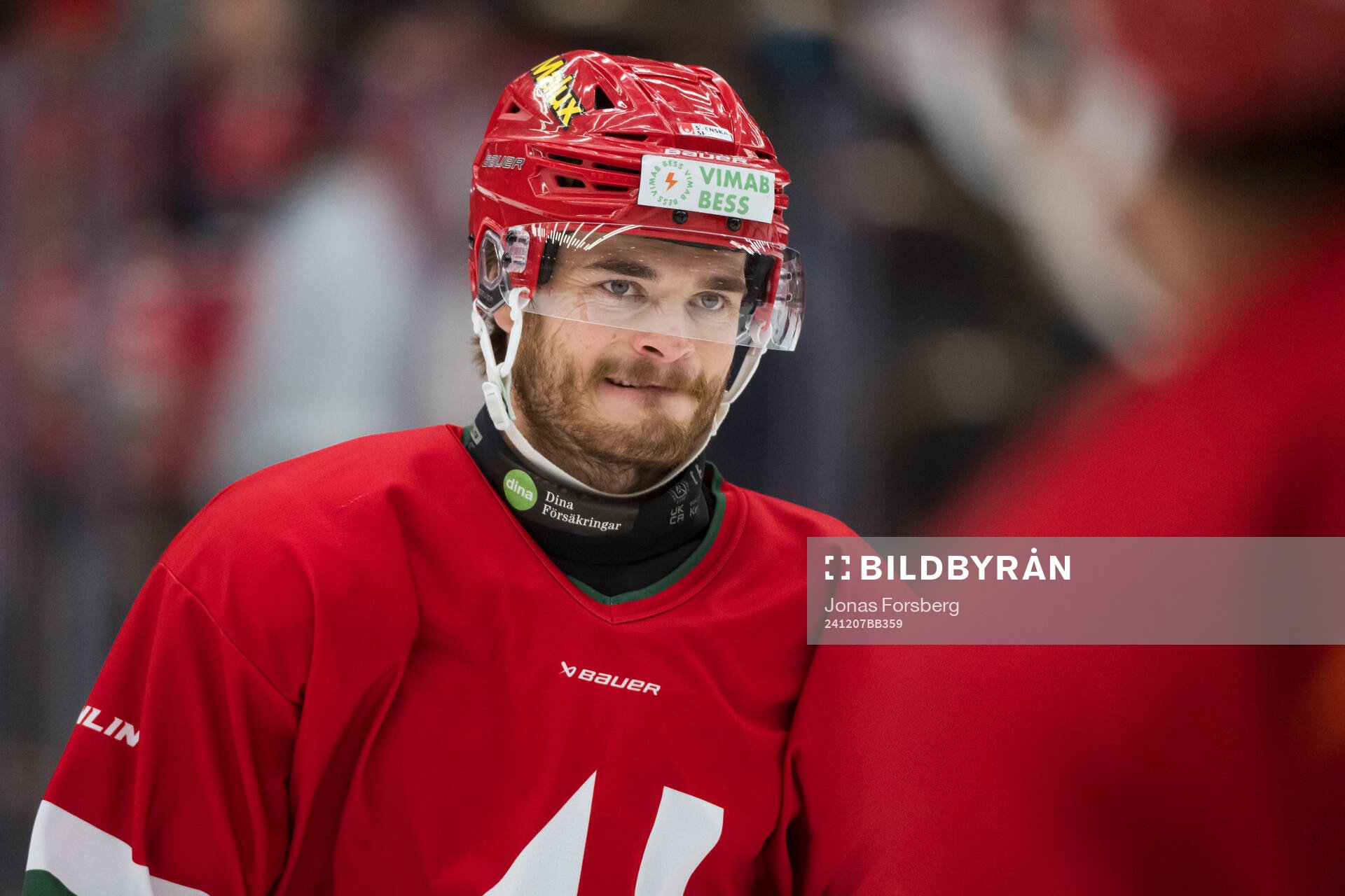 Modos Ludwig Byström innan ishockeymatchen i SHL mellan