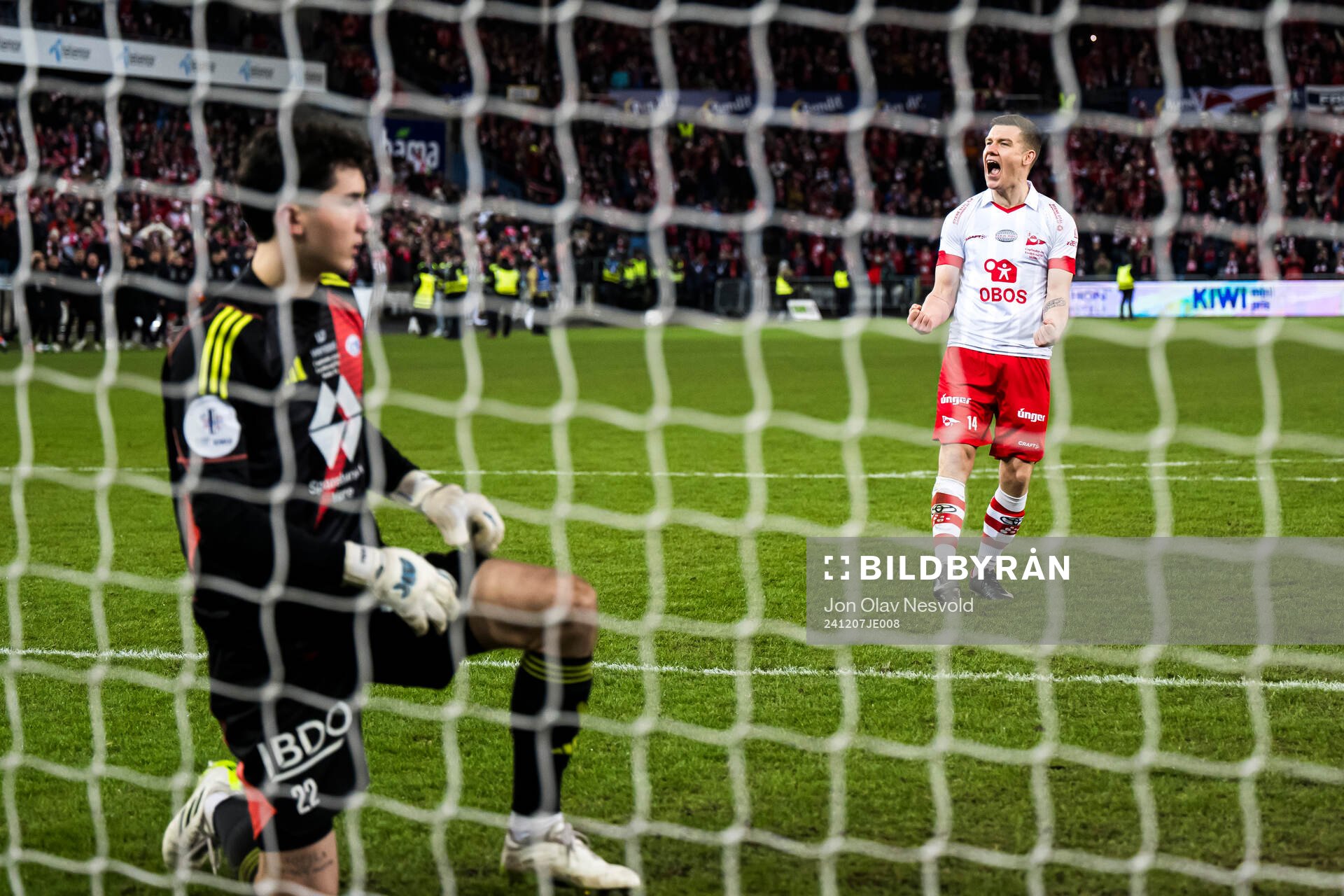 Joannes Bjartalid of Fredrikstad scores at a shoot out
