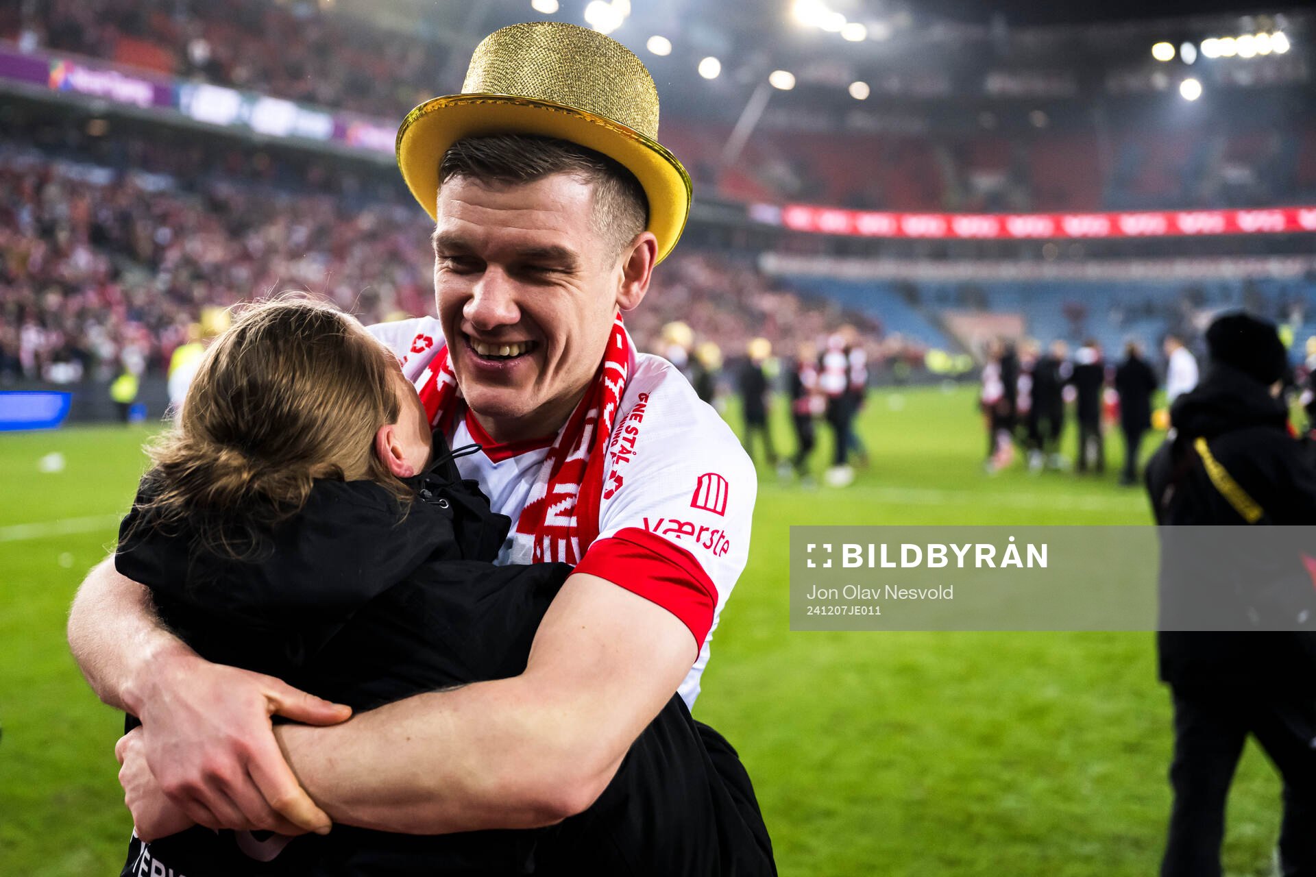 Joannes Bjartalid of Fredrikstad celebrates after the cup final match between Fredrikstad and Molde on December 7, 2024 in Oslo. 
