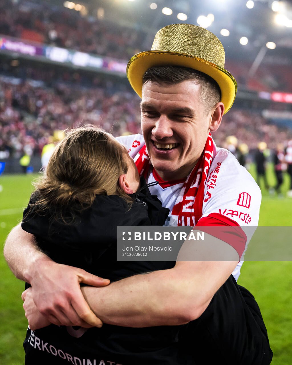 Joannes Bjartalid of Fredrikstad celebrates after the cup final match between Fredrikstad and Molde on December 7, 2024 in Oslo. 