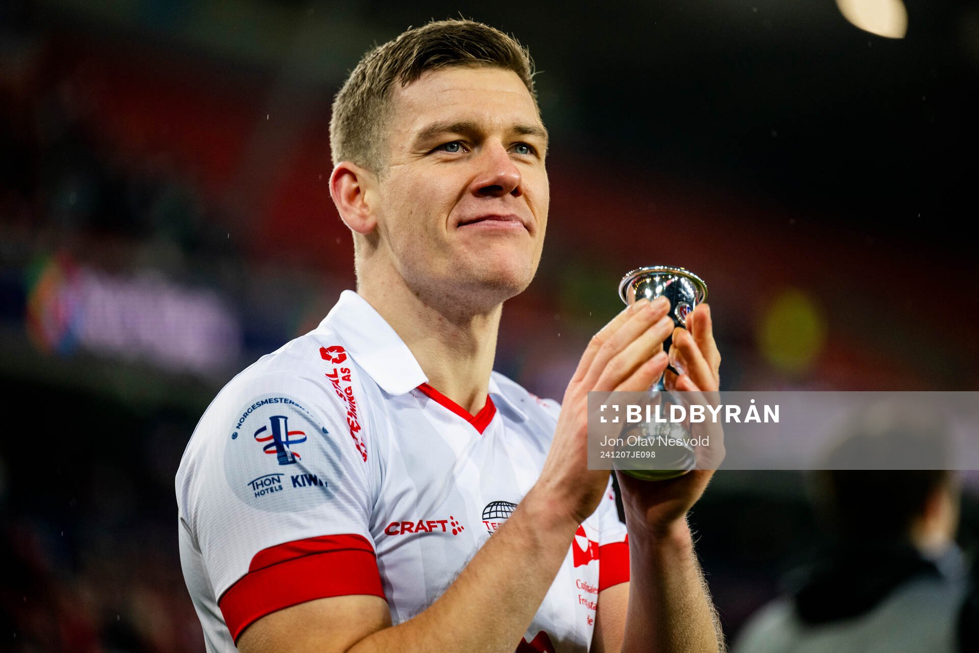 Joannes Bjartalid of Fredrikstad celebrates after the cup final match between Fredrikstad and Molde on December 7, 2024 in Oslo. 