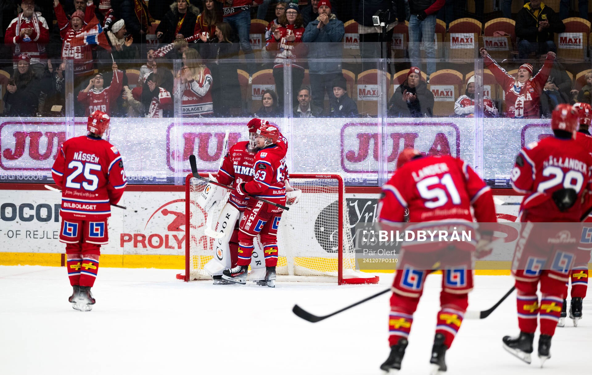 Timrås målvakt Tim Juel och Elmeri Eronen jublar
