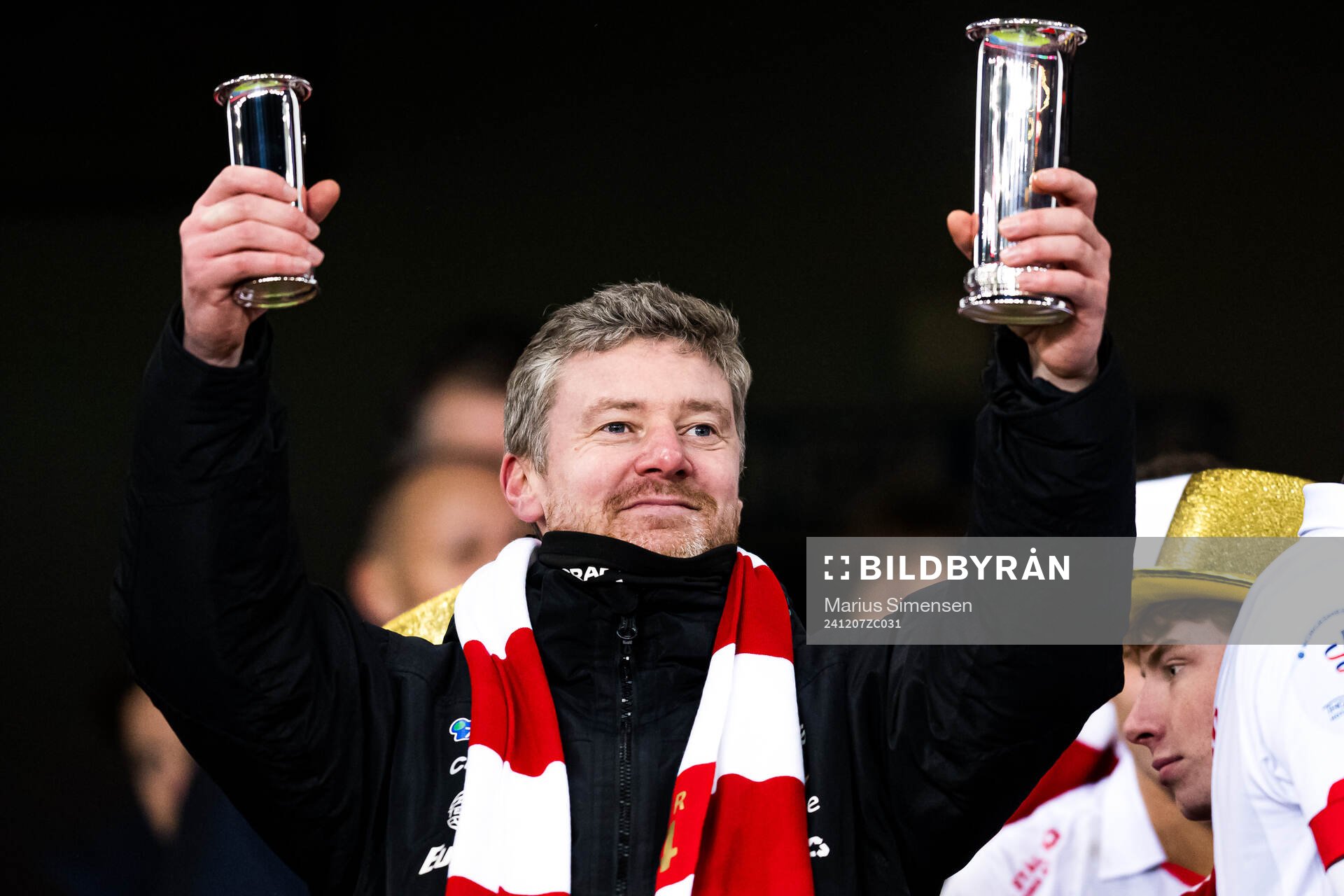 Andreas Hagen, head coach of Fredrikstad, celebrates with