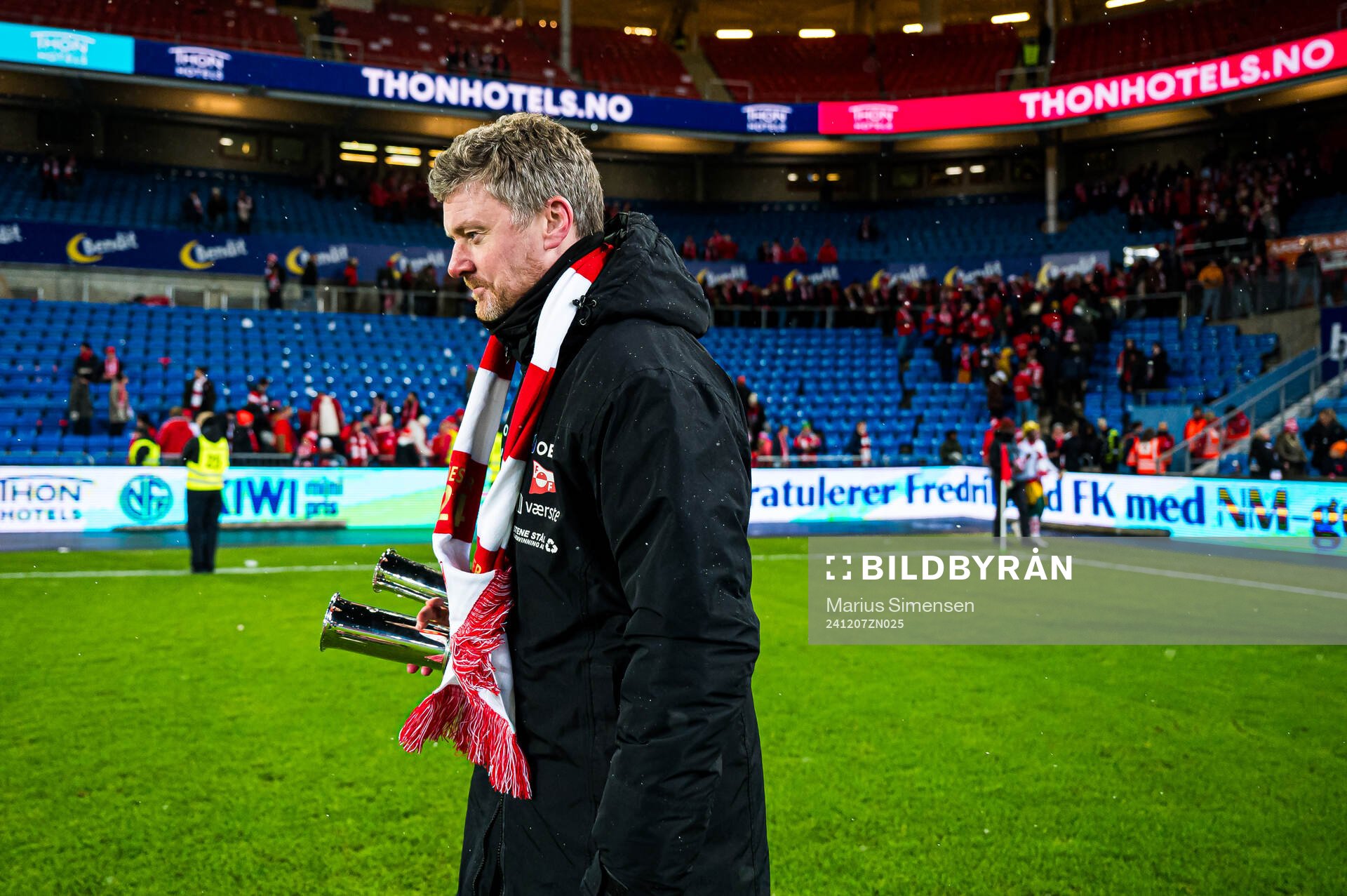 Andreas Hagen, head coach of Fredrikstad, celebrates after the cup final match between Fredrikstad and Molde on December 7, 2024 in Oslo. 
