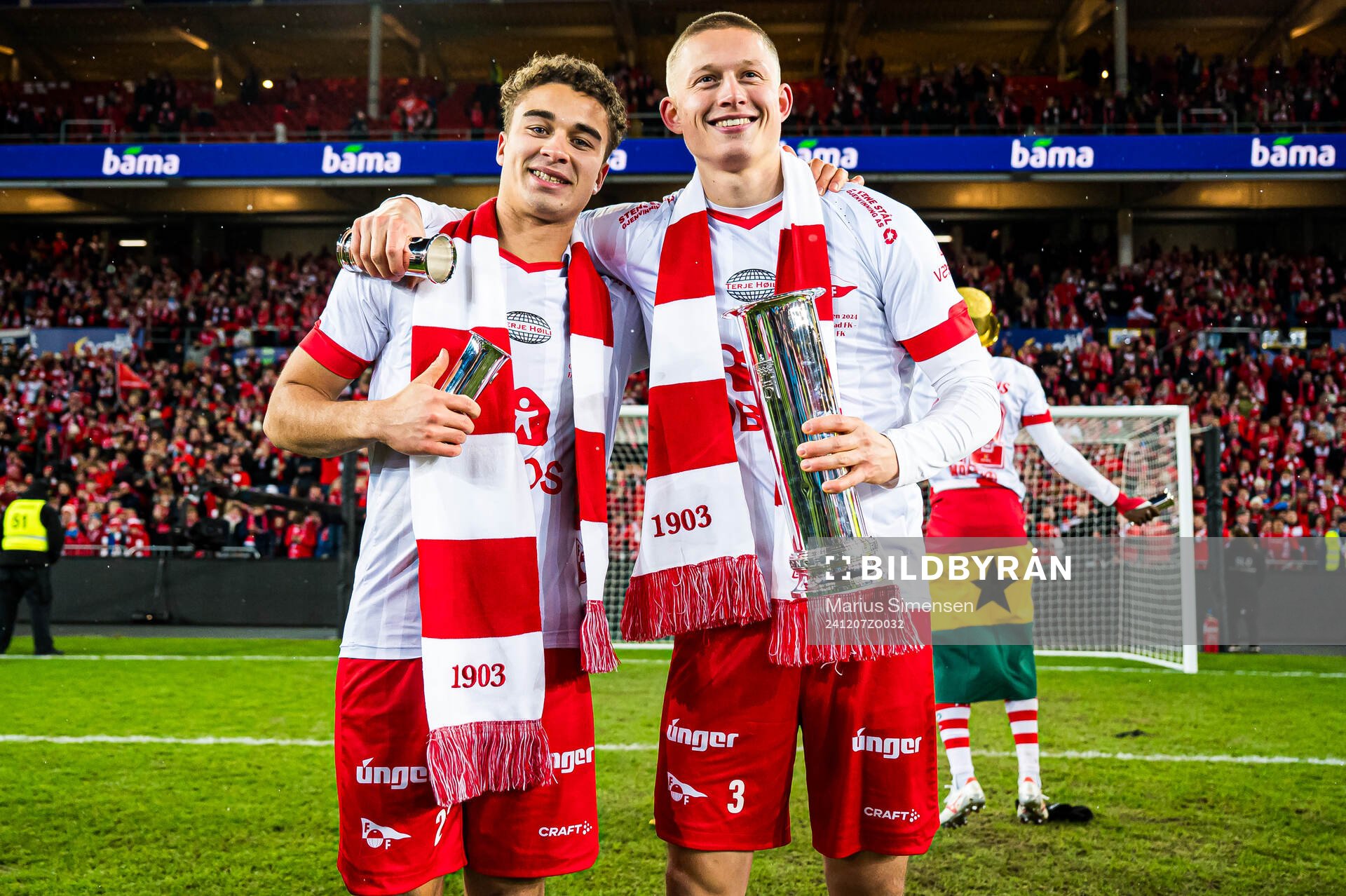 Henrik Skogvold and Brage Skaret of Fredrikstad celebrates