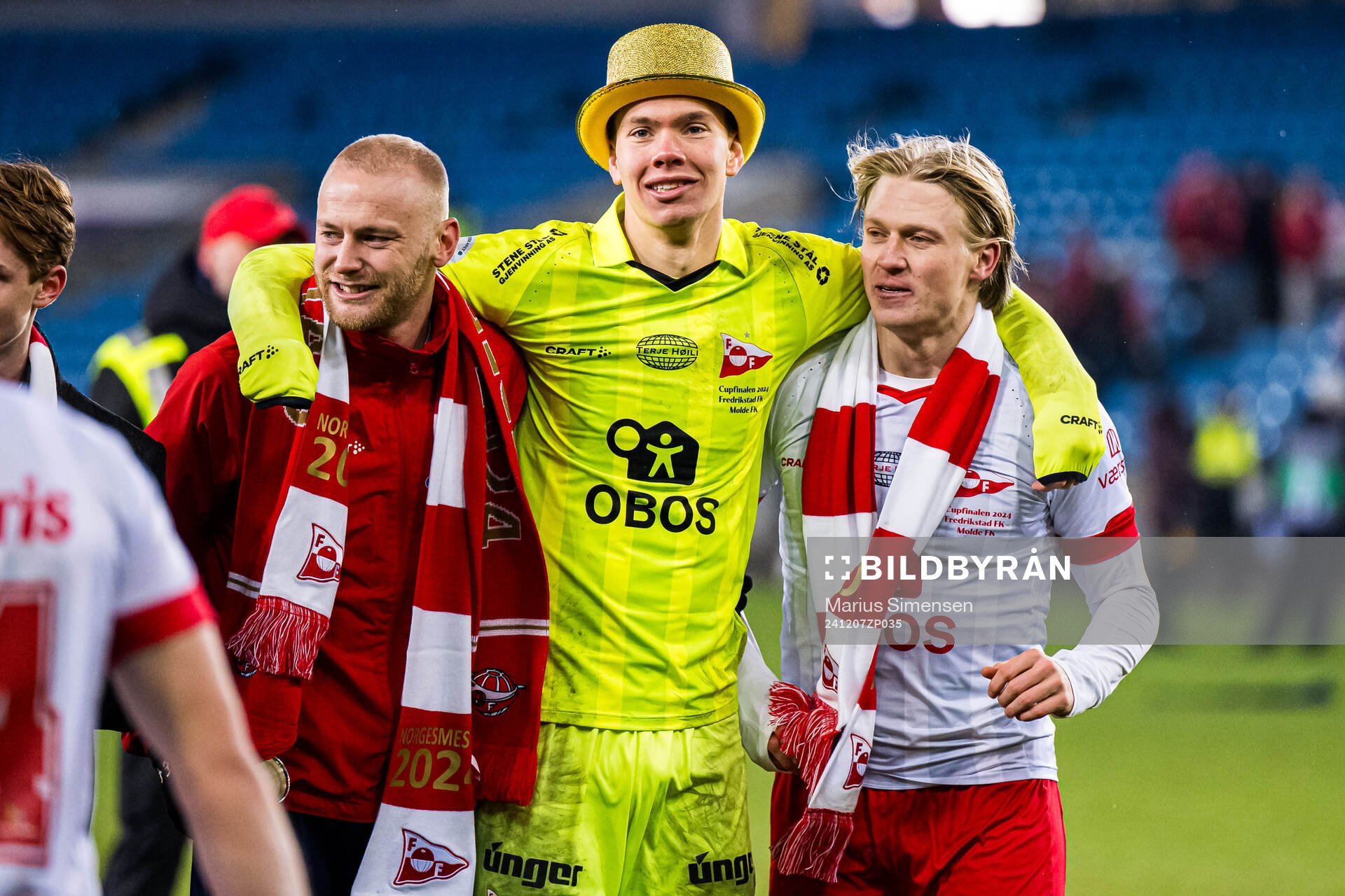 Jonathan Frost Fischer and Daniel Fritz Eid of Fredrikstad celebrates after the cup final match between Fredrikstad and Molde on December 7, 2024 in Oslo.