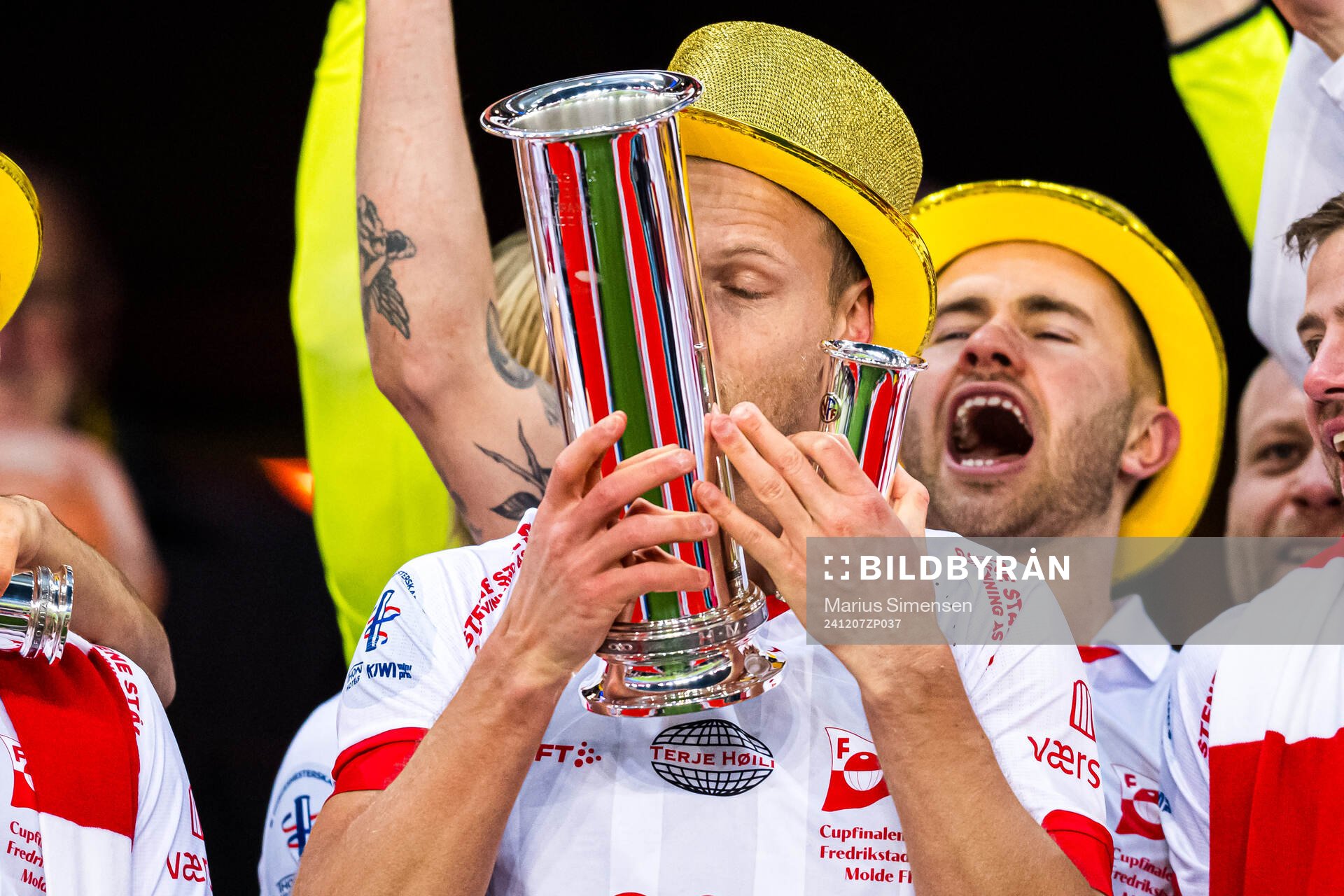 Morten Bjørlo of Fredrikstad celebrates with the trophy